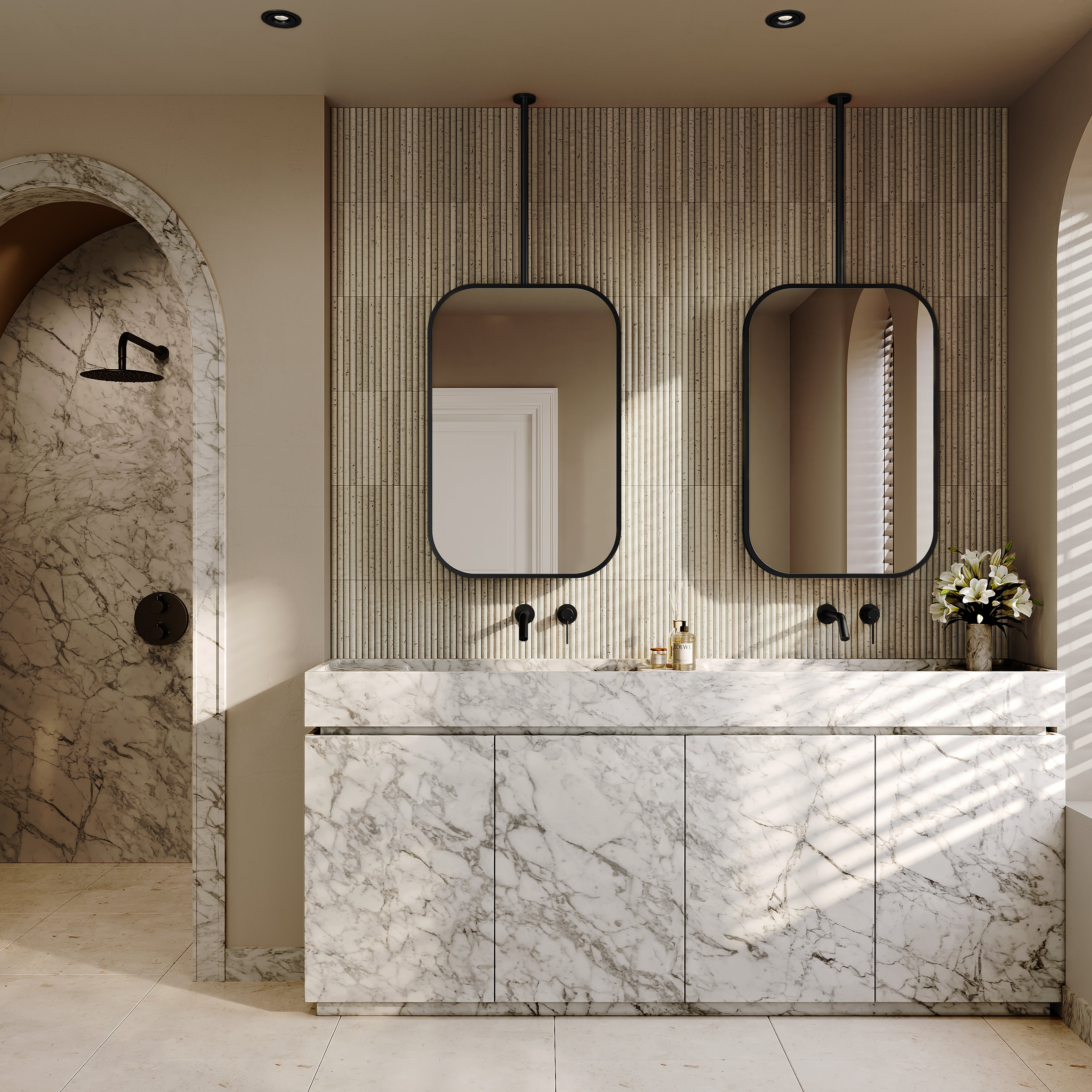 Portman Matte Black Ceiling Mounted Mirror 400mm