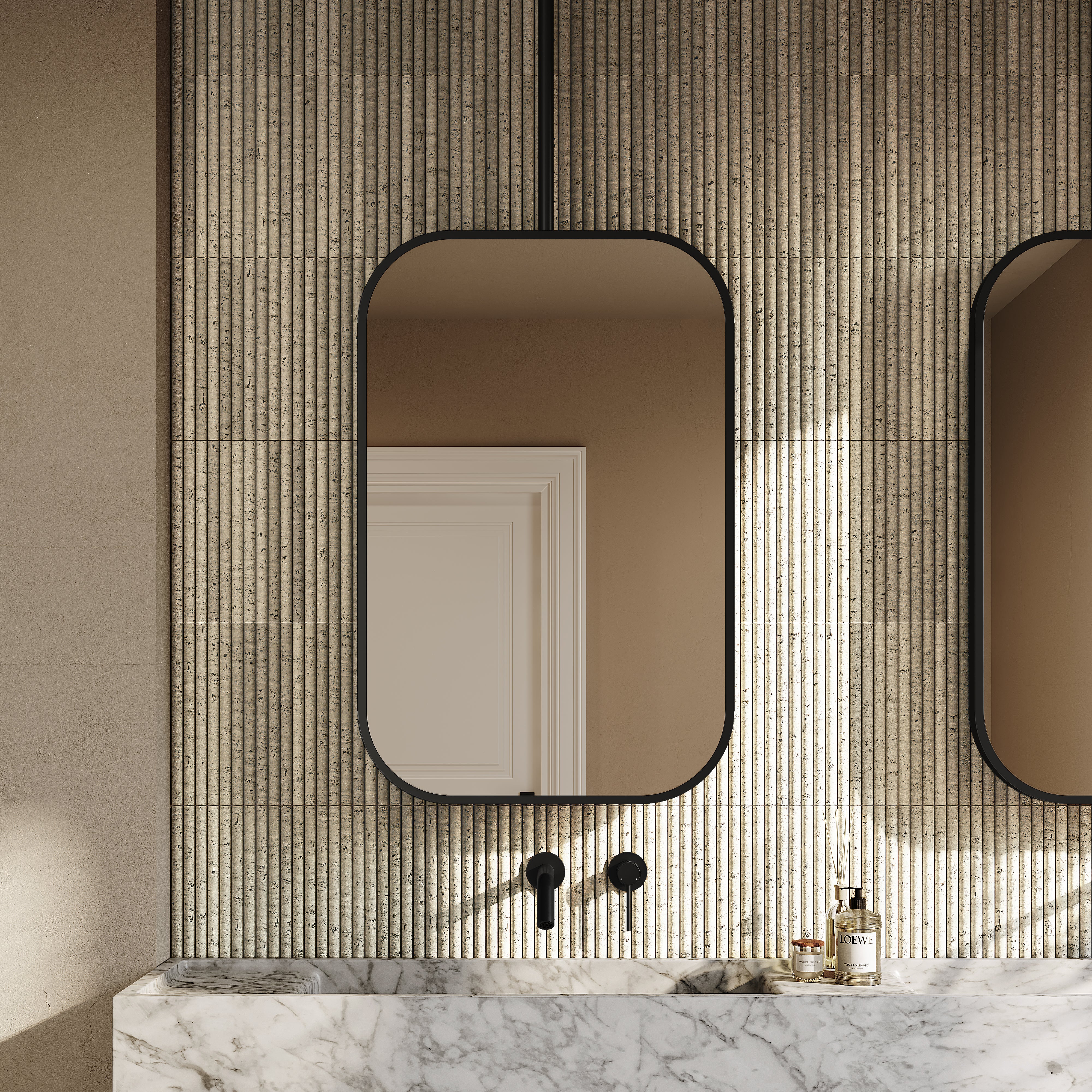 Portman Matte Black Ceiling Mounted Mirror 400mm