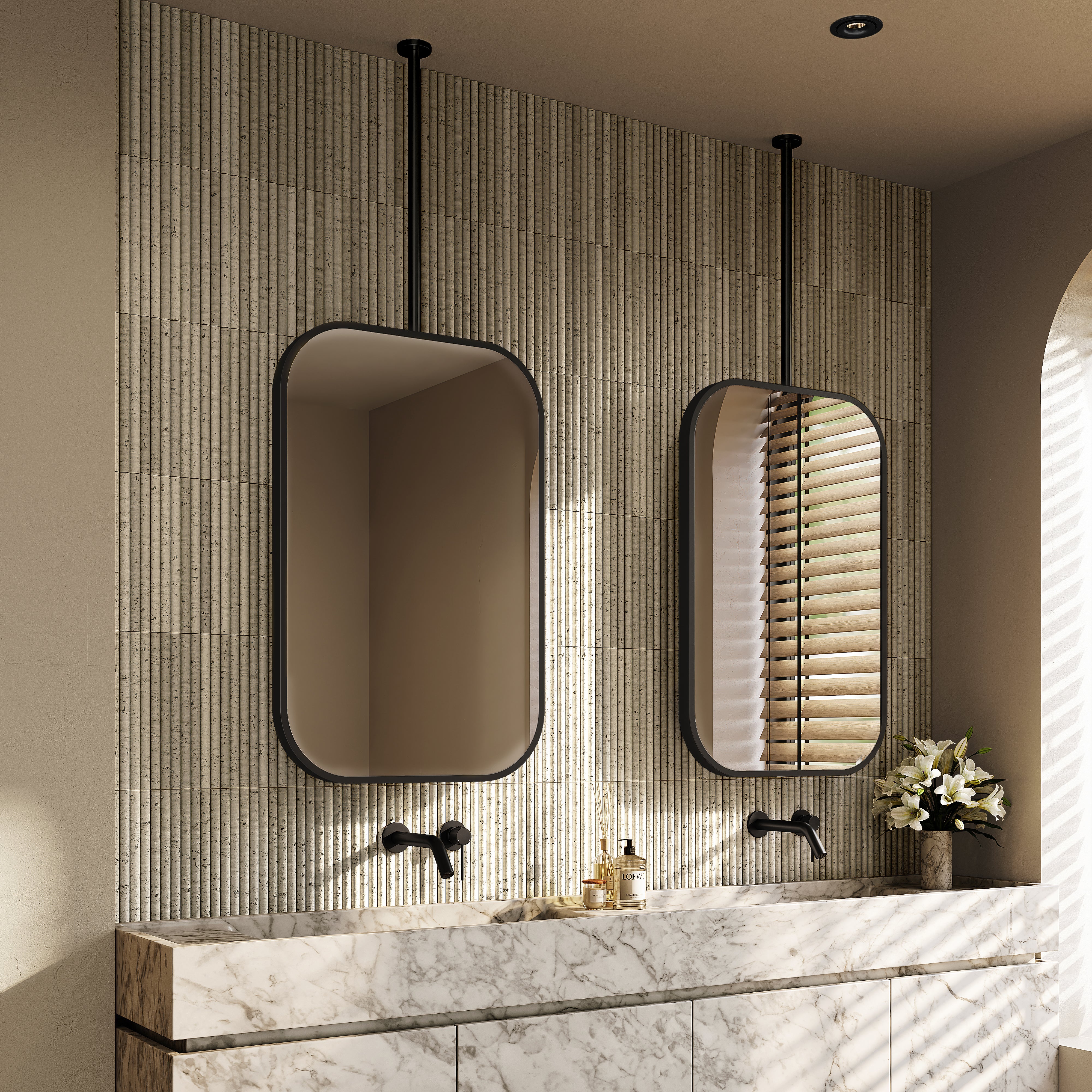 Portman Matte Black Ceiling Mounted Mirror 400mm