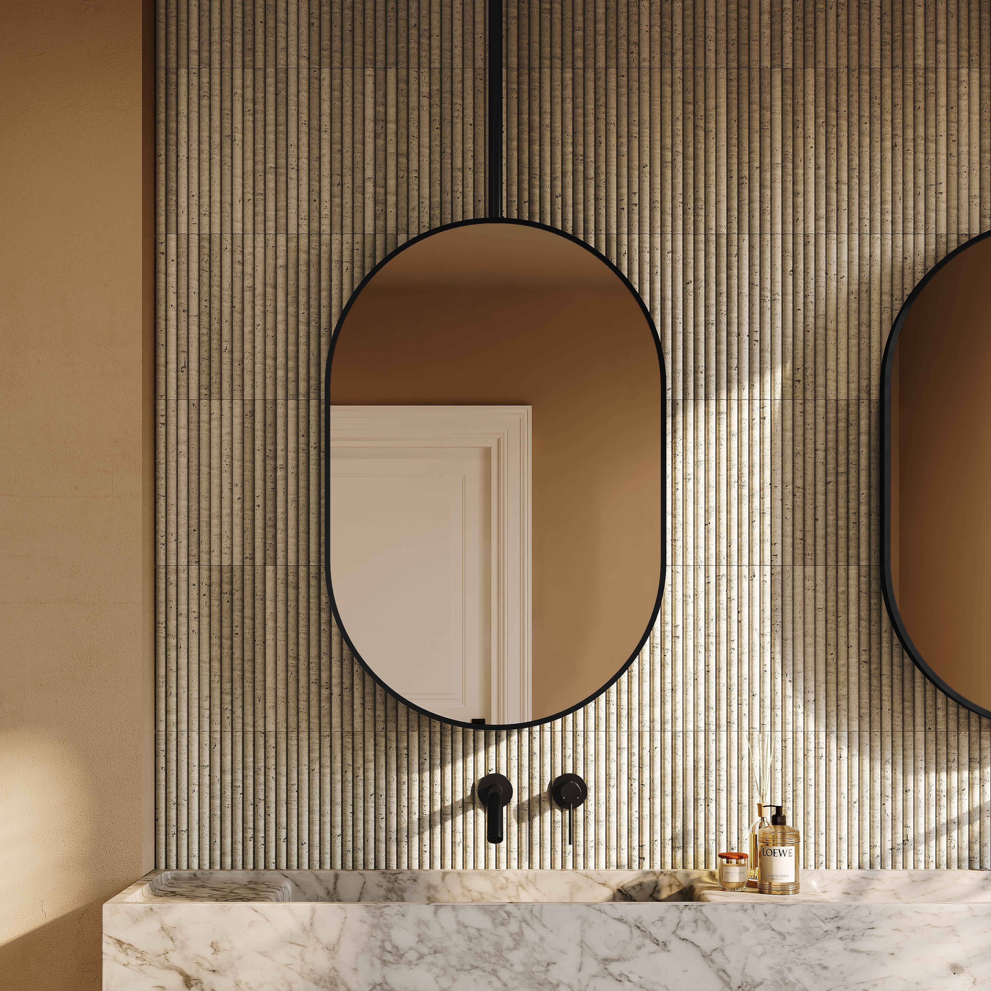 Ripley Oval Matte Black Ceiling Mounted Mirror 600mm