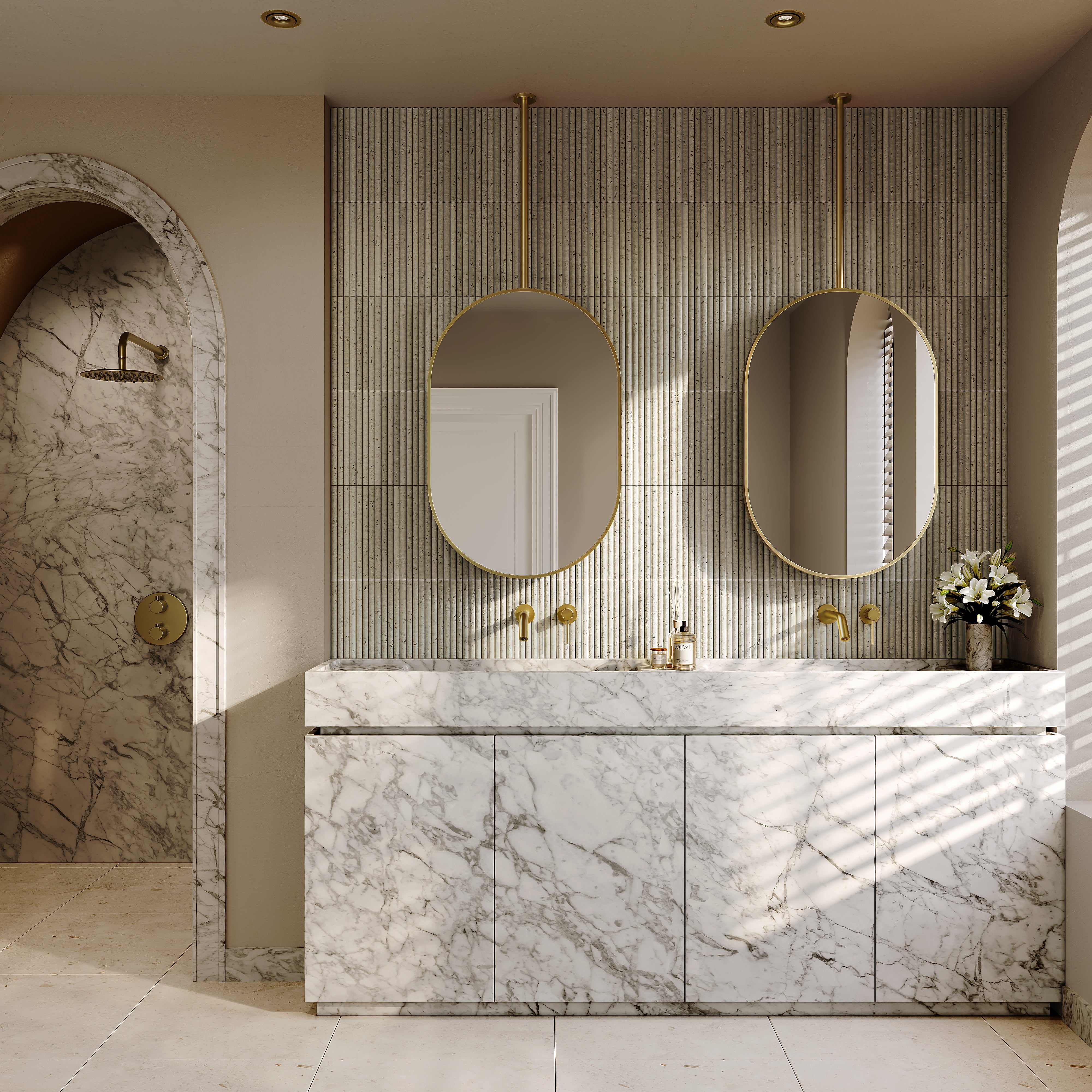 Ripley Oval Brushed Gold Ceiling Mounted Mirror 600mm