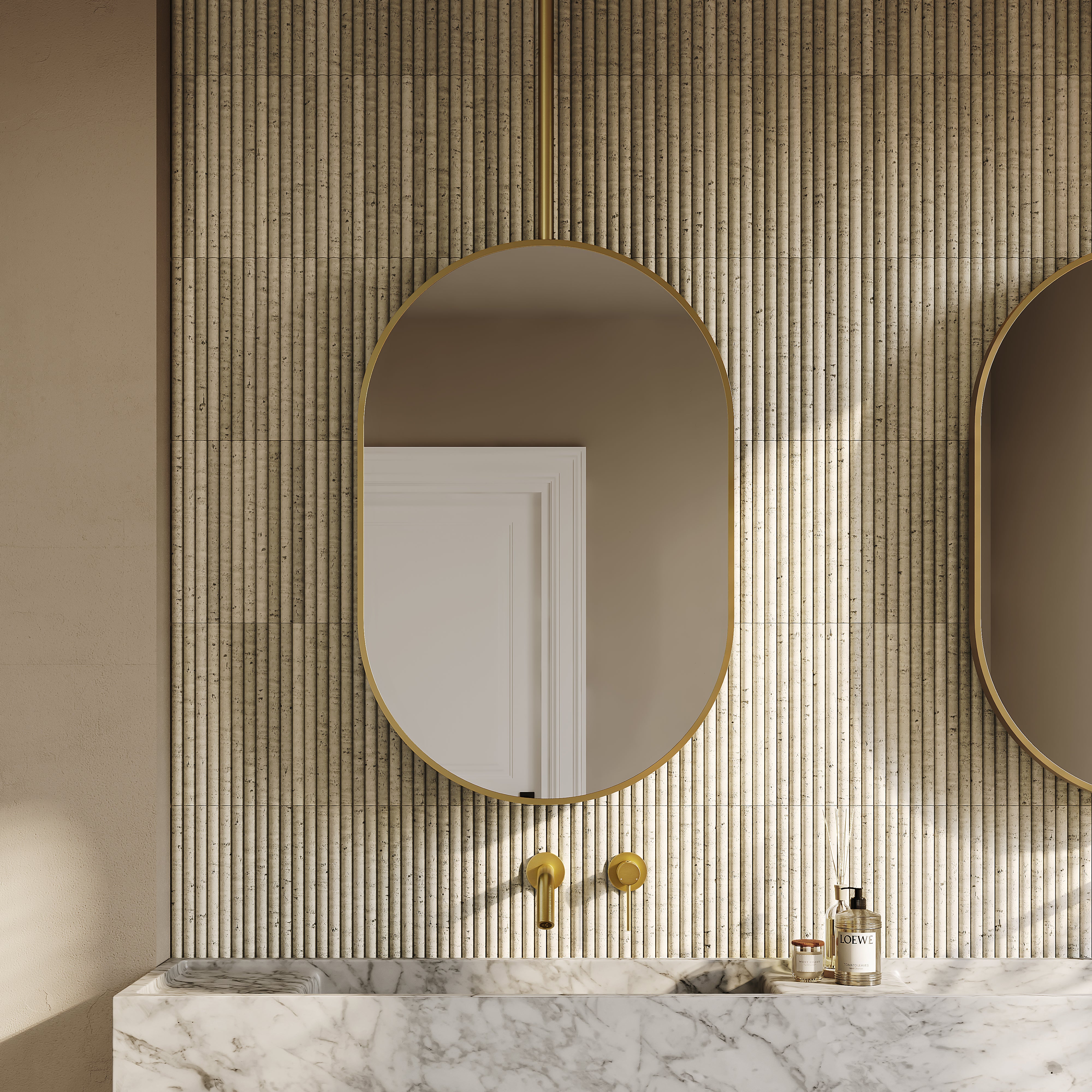 Ripley Oval Brushed Gold Ceiling Mounted Mirror 600mm