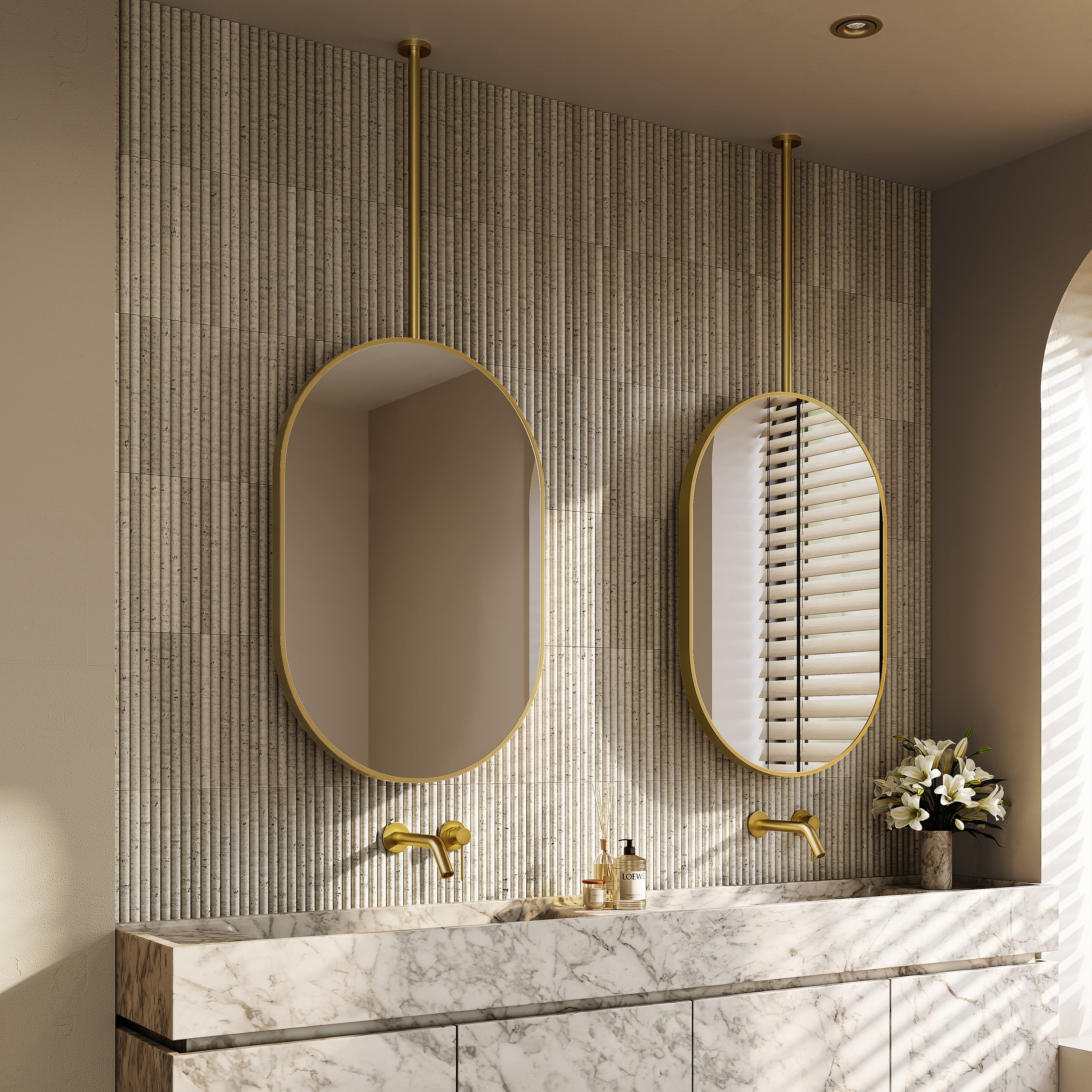 Ripley Oval Brushed Gold Ceiling Mounted Mirror 600mm