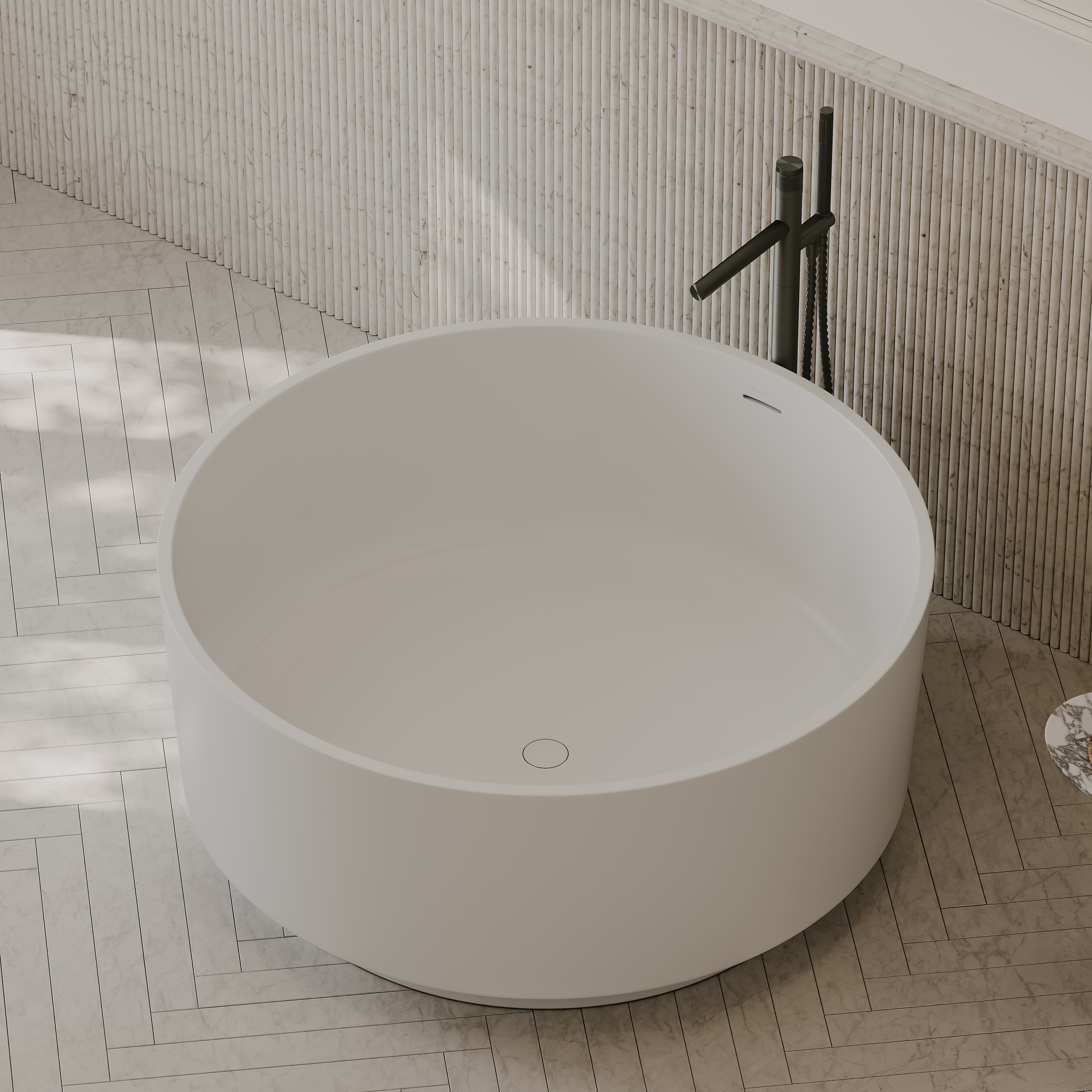 Rosewood White Freestanding Round Stone Bath 1250mm