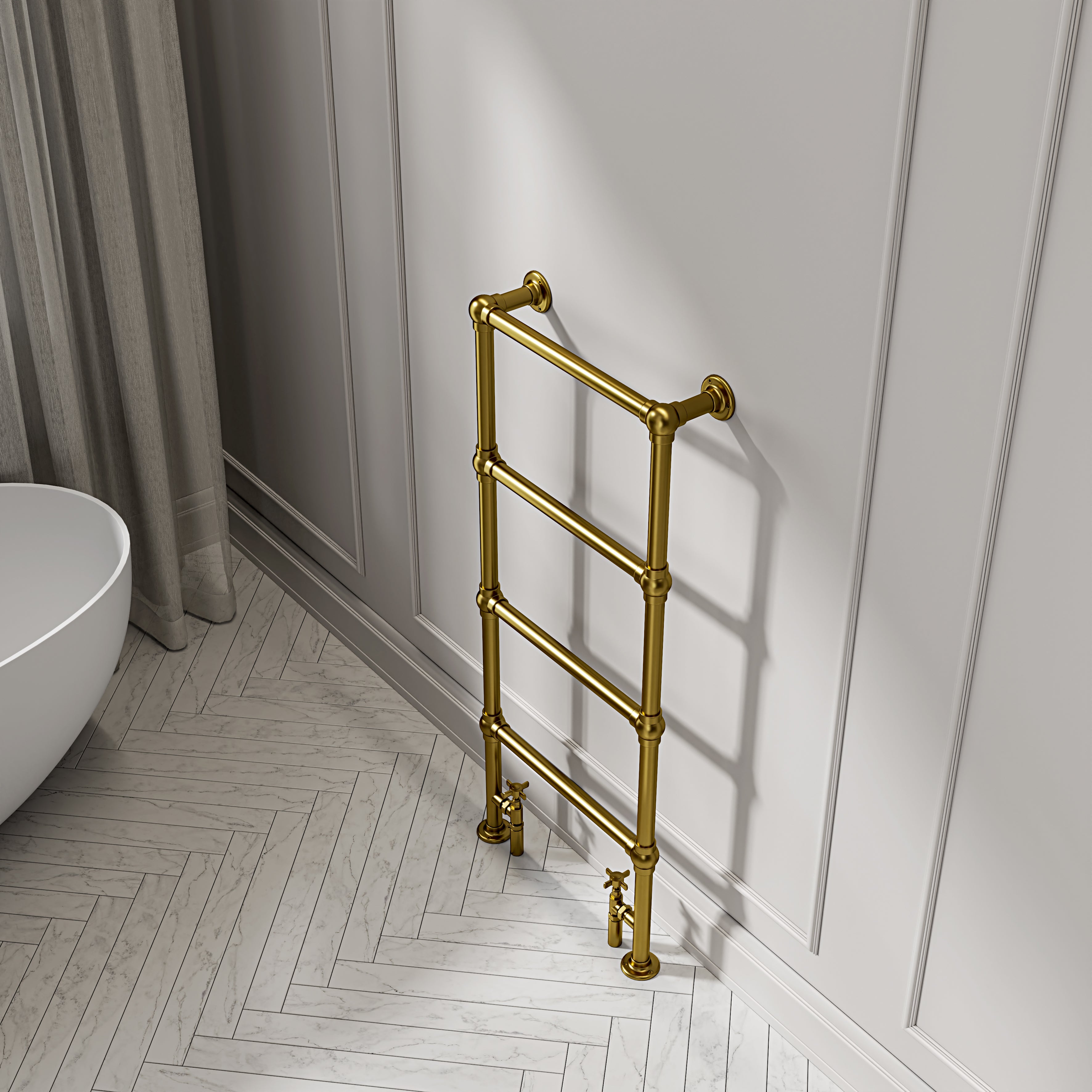 Bella Floor Mounted 4-bar Traditional Heated Towel Warmer Radiator Brushed Gold