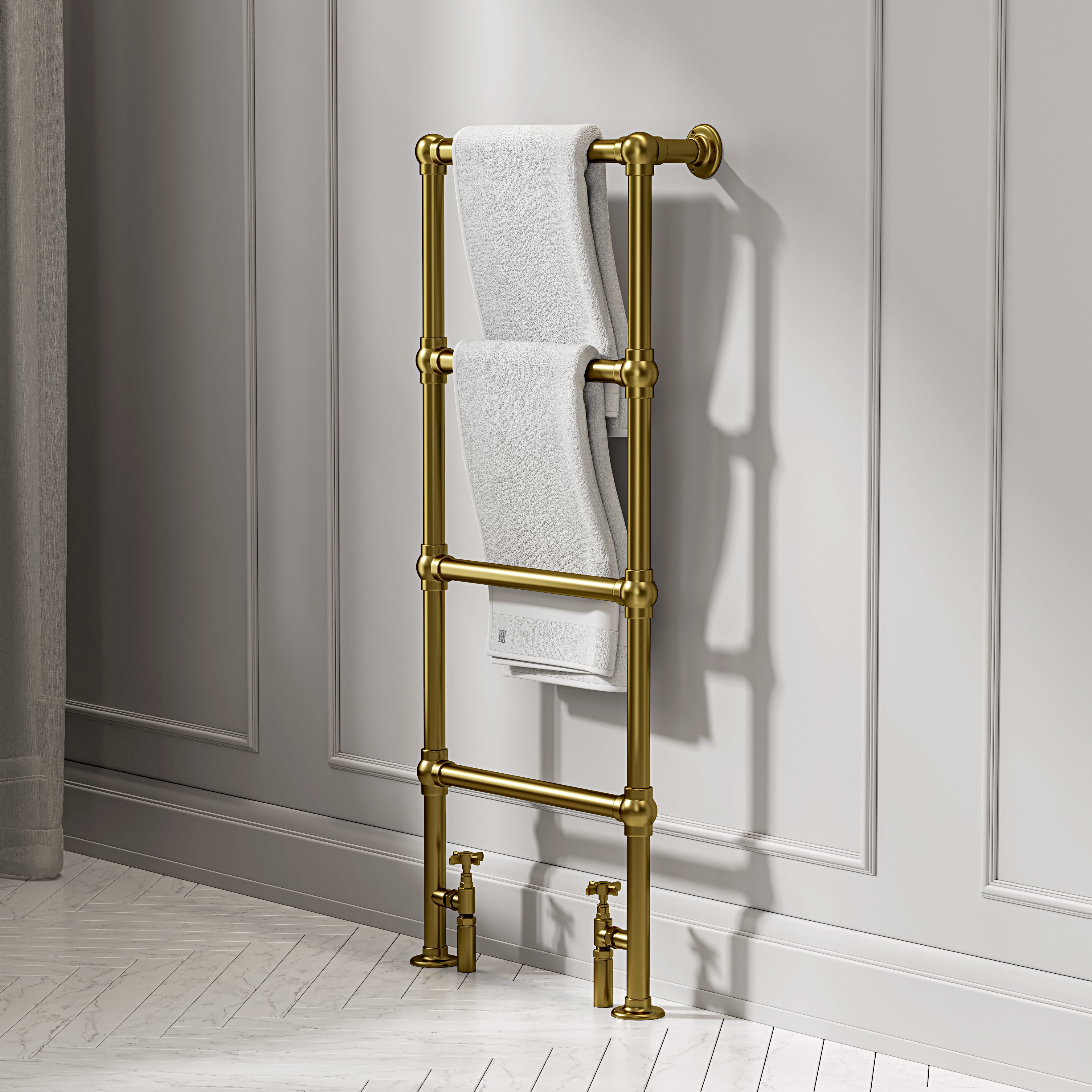 Bella Floor Mounted 4-bar Traditional Heated Towel Warmer Radiator Brushed Gold