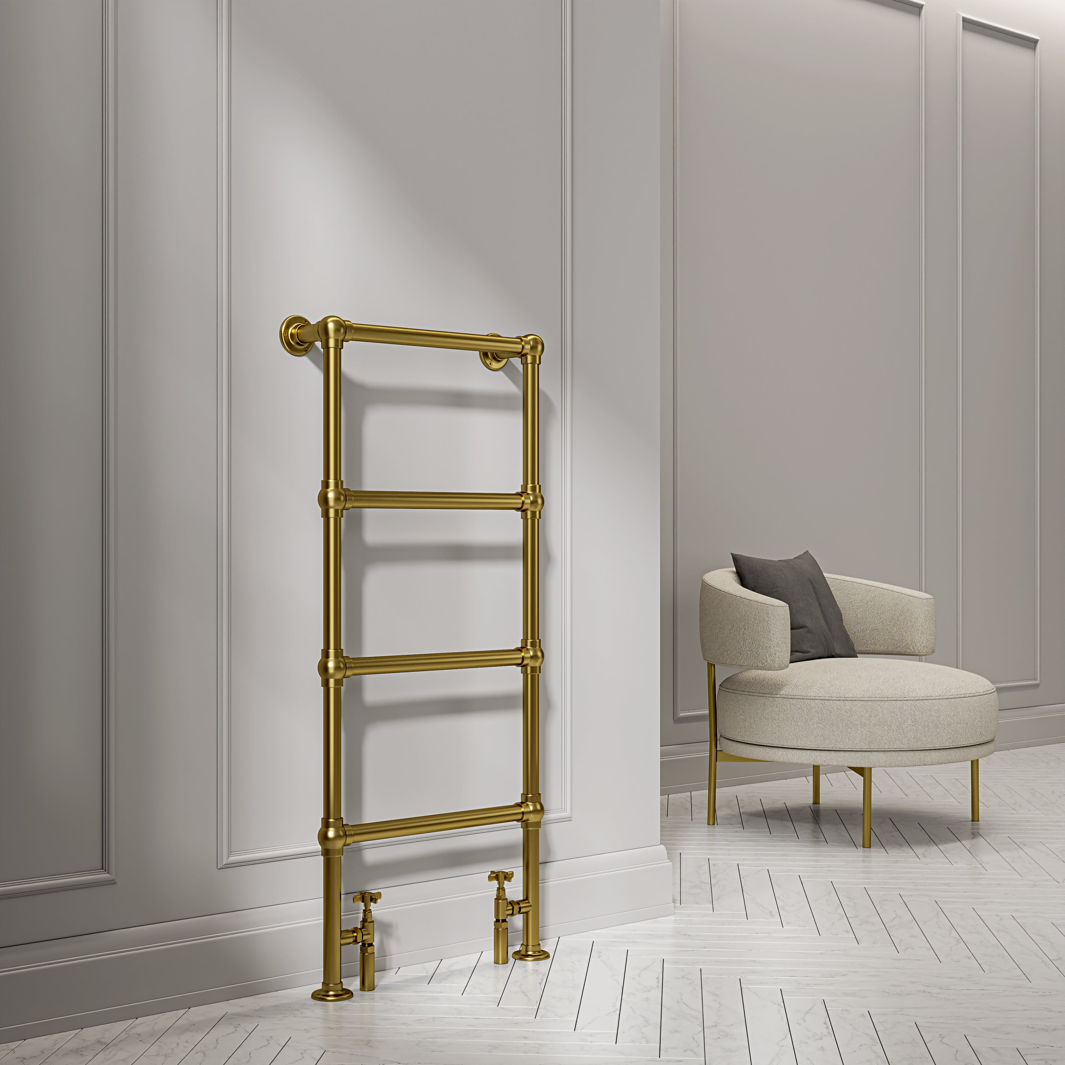 Bella Floor Mounted 4-bar Traditional Heated Towel Warmer Radiator Brushed Gold