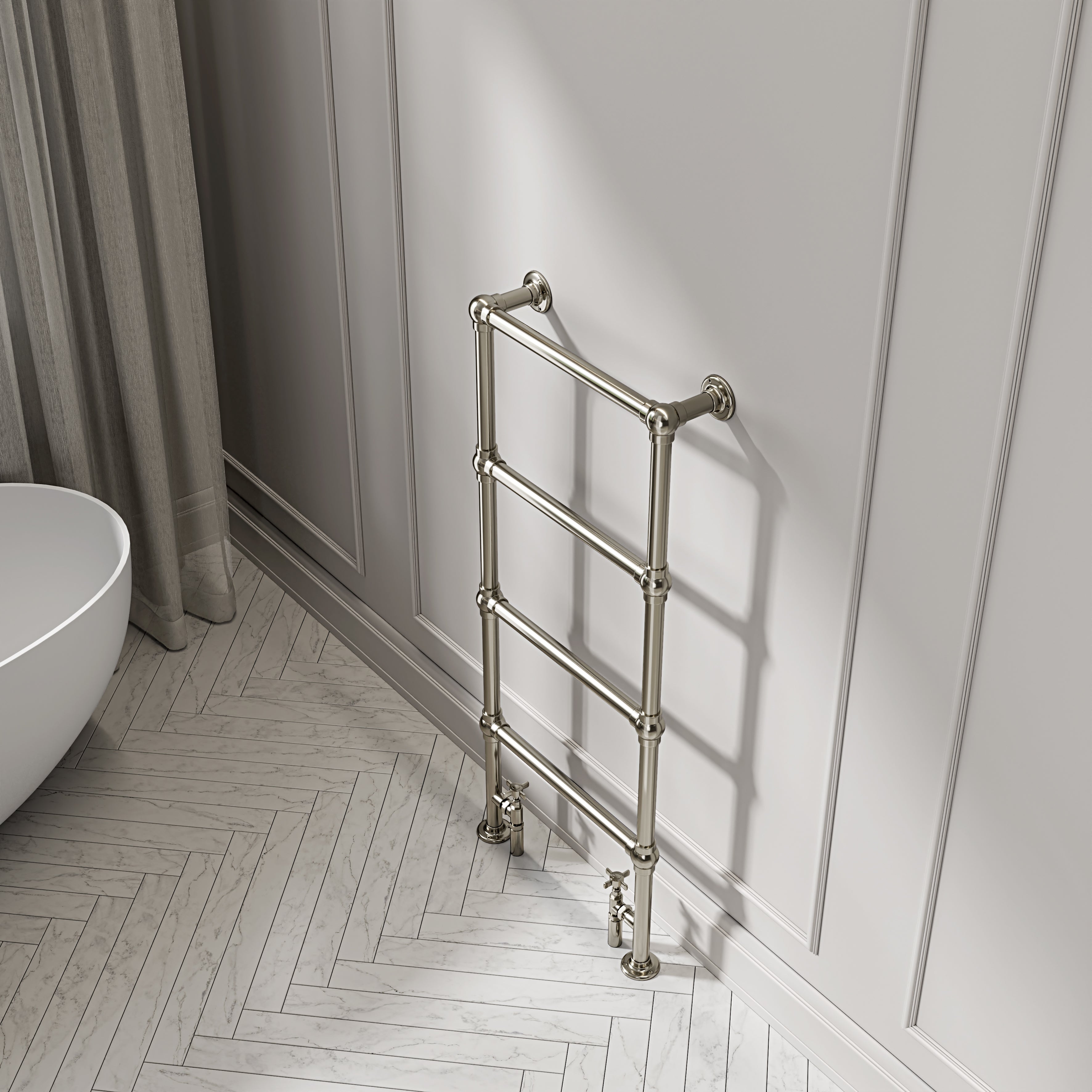 Bella Floor Mounted 4-bar Traditional Heated Towel Warmer Radiator Polished Nickel