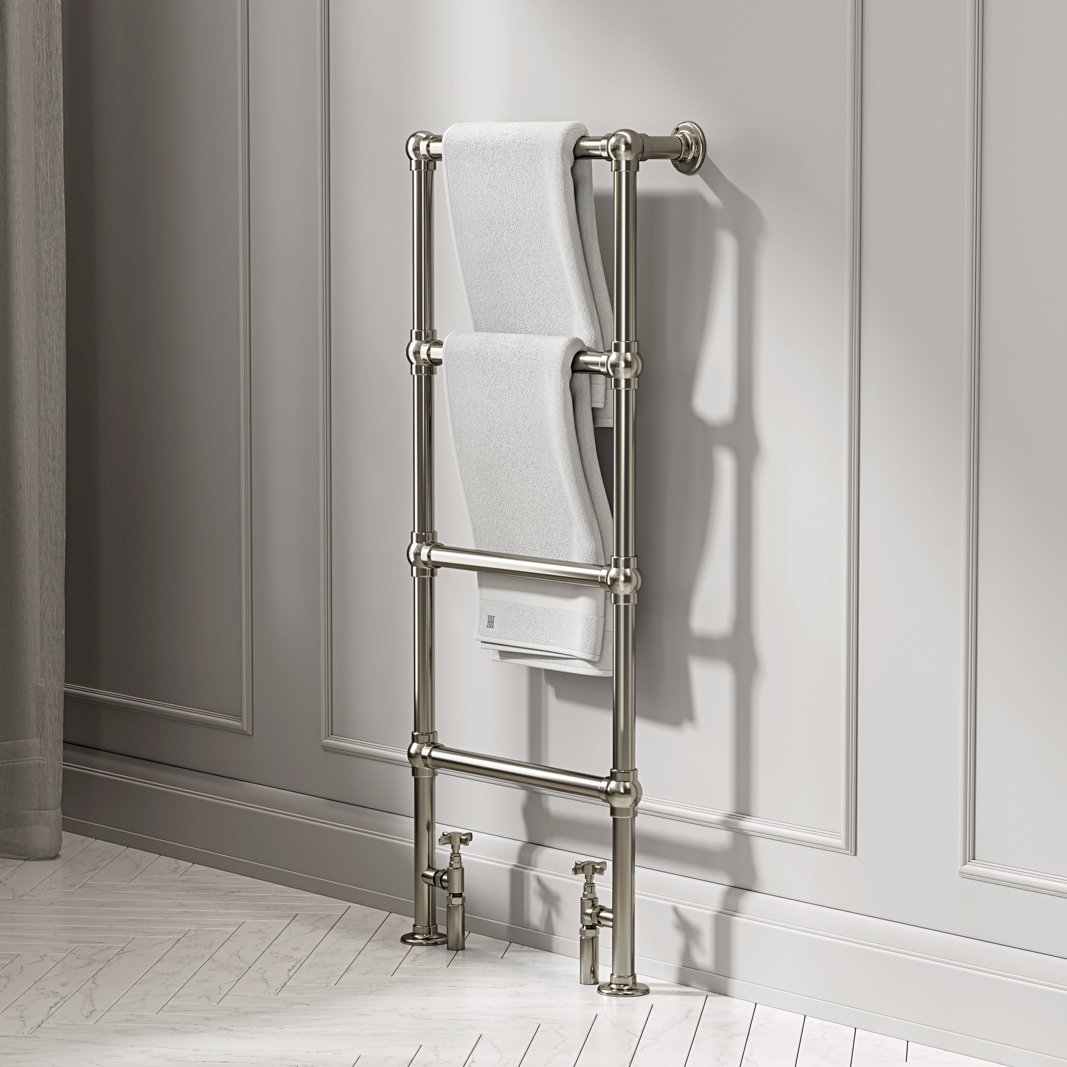 Bella Floor Mounted 4-bar Traditional Heated Towel Warmer Radiator Polished Nickel