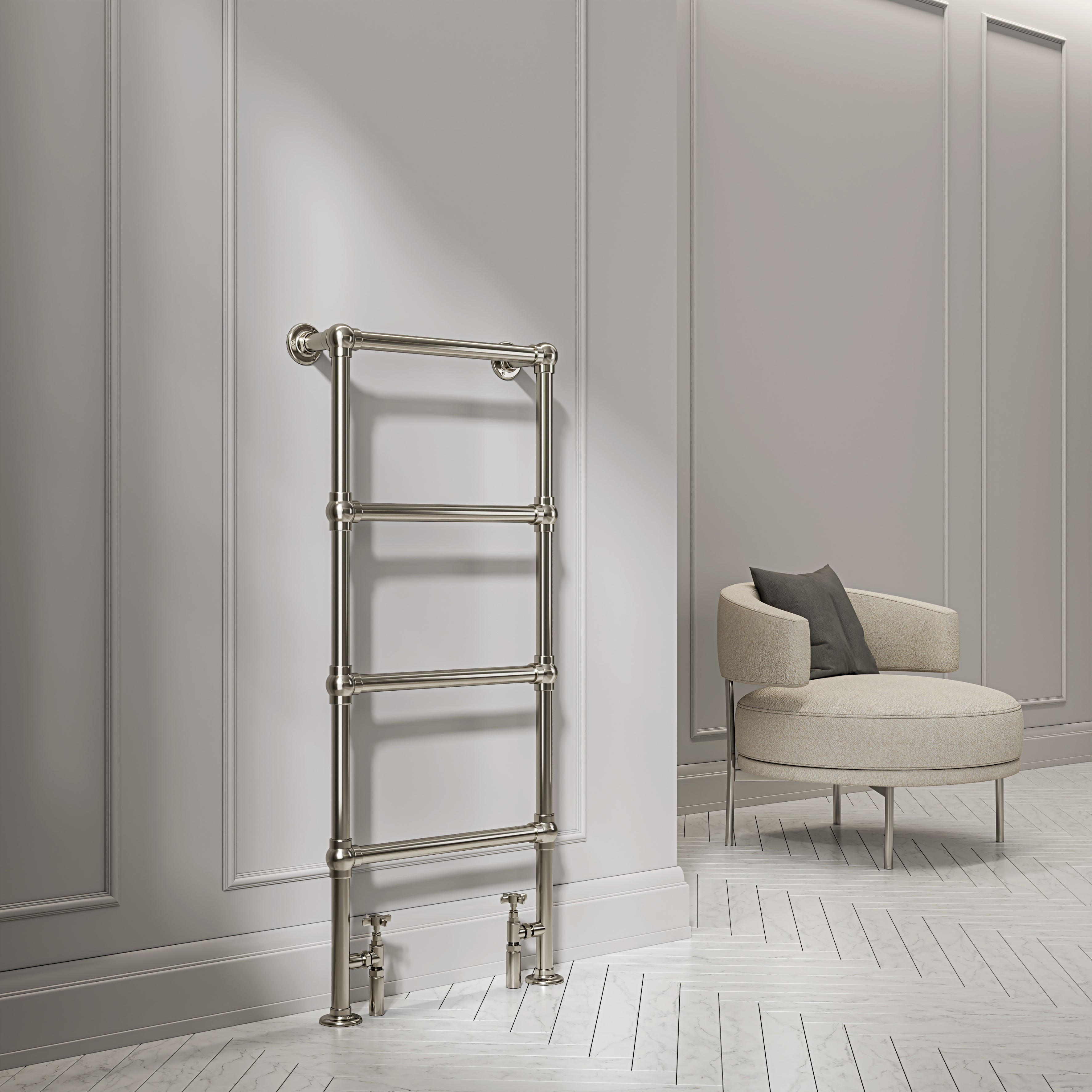 Bella Floor Mounted 4-bar Traditional Heated Towel Warmer Radiator Polished Nickel