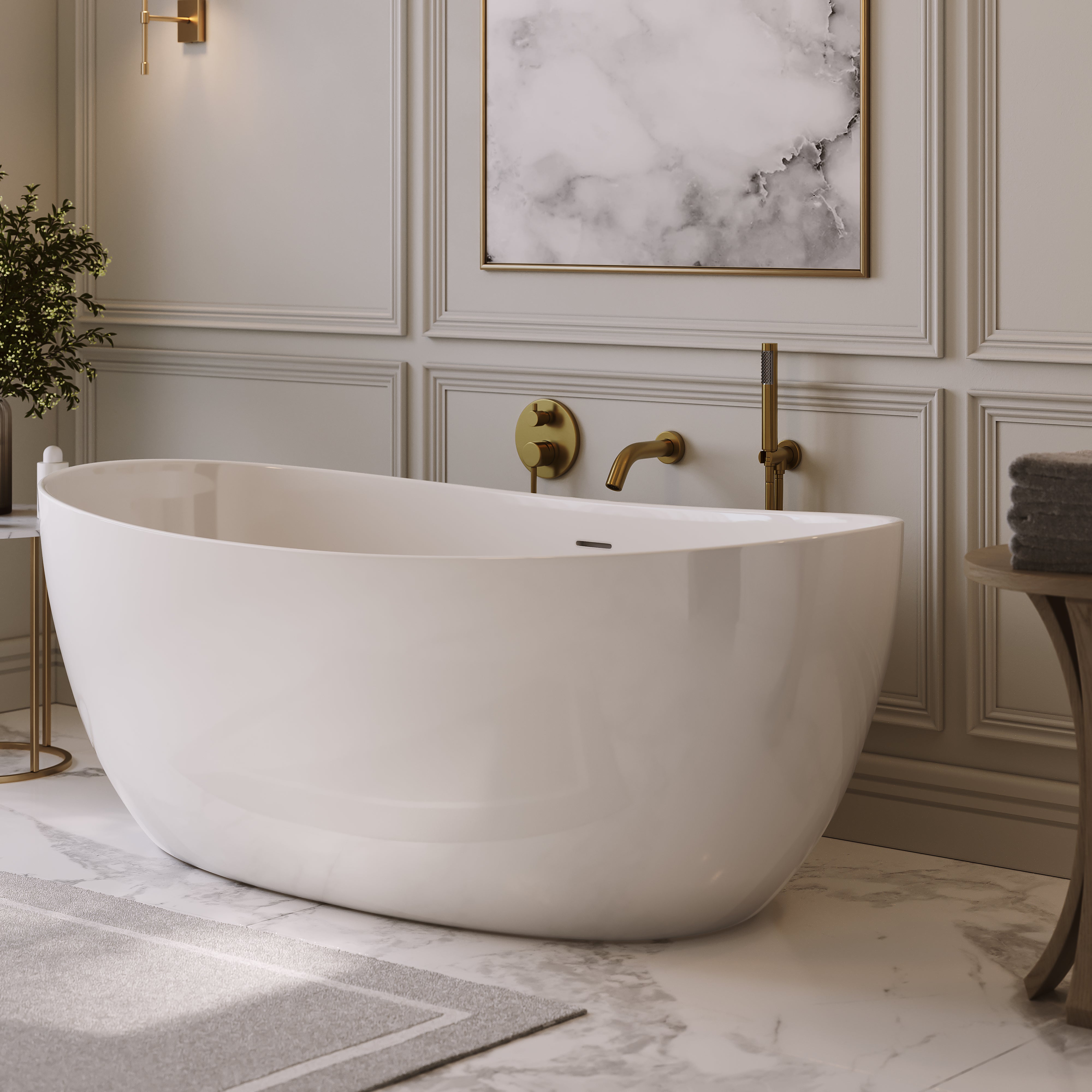 Sloane White Freestanding Stone Bath 1650mm