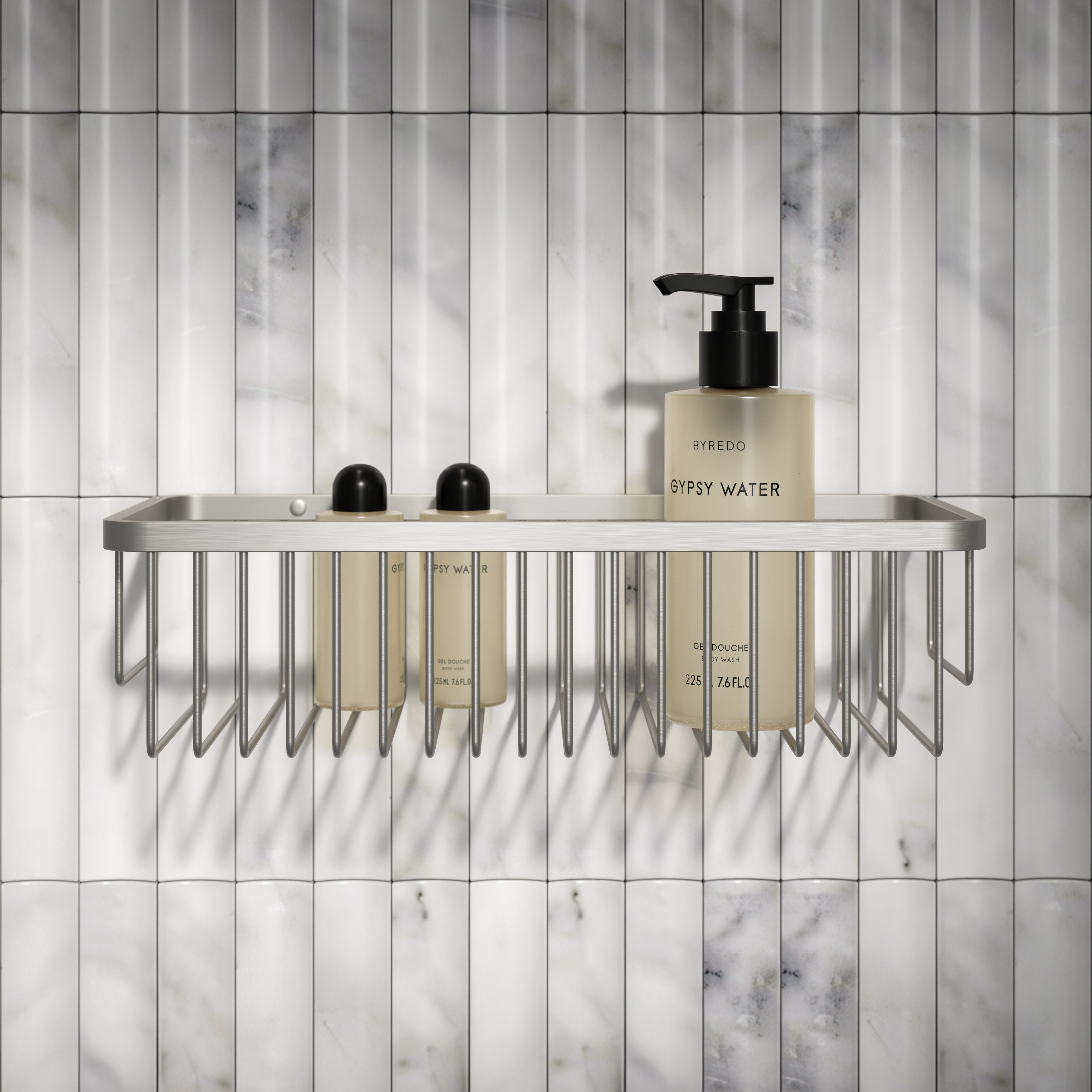 Nuvo Rectangular Shower Storage Basket Brushed Stainless