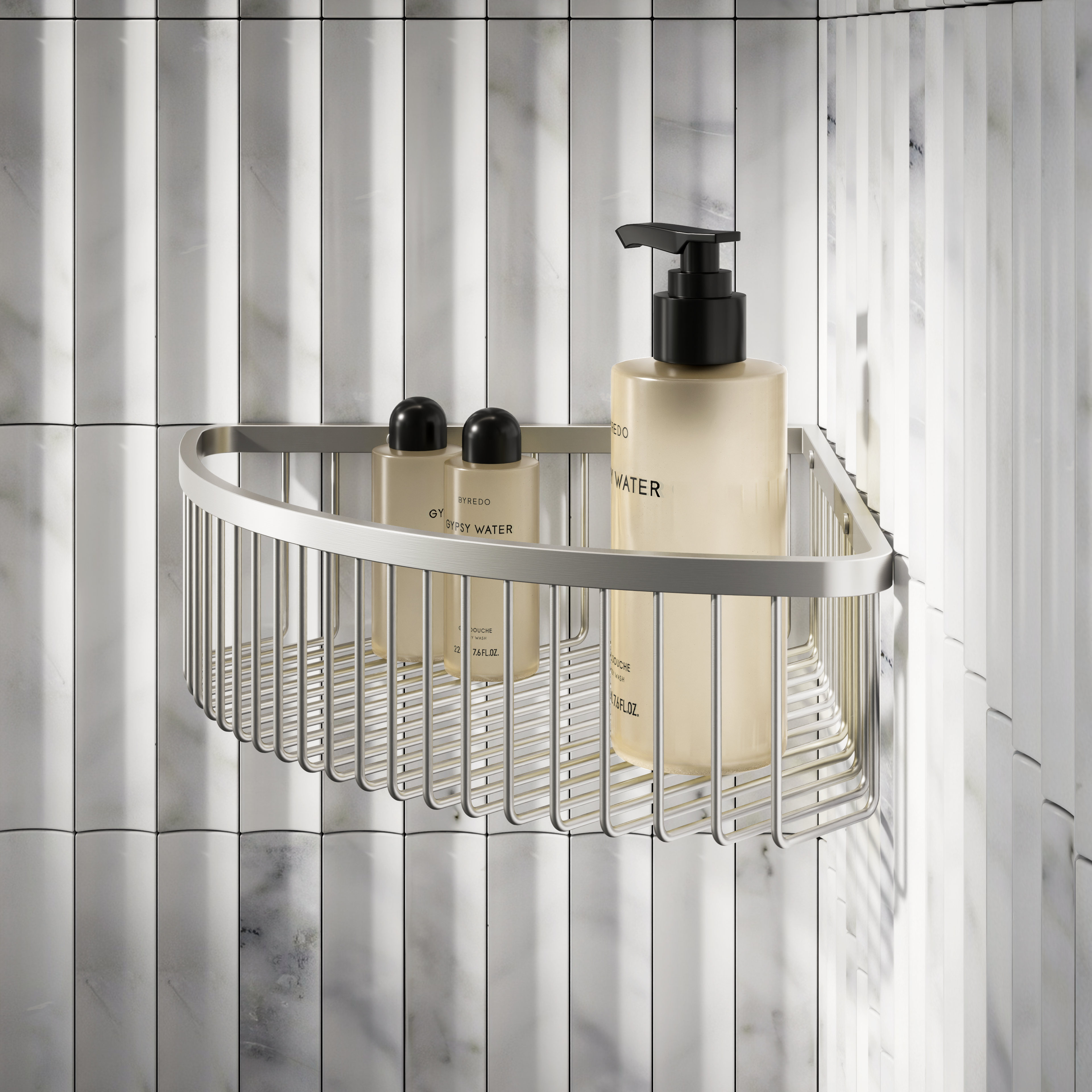 Nuvo Corner Shower Storage Basket Brushed Stainless