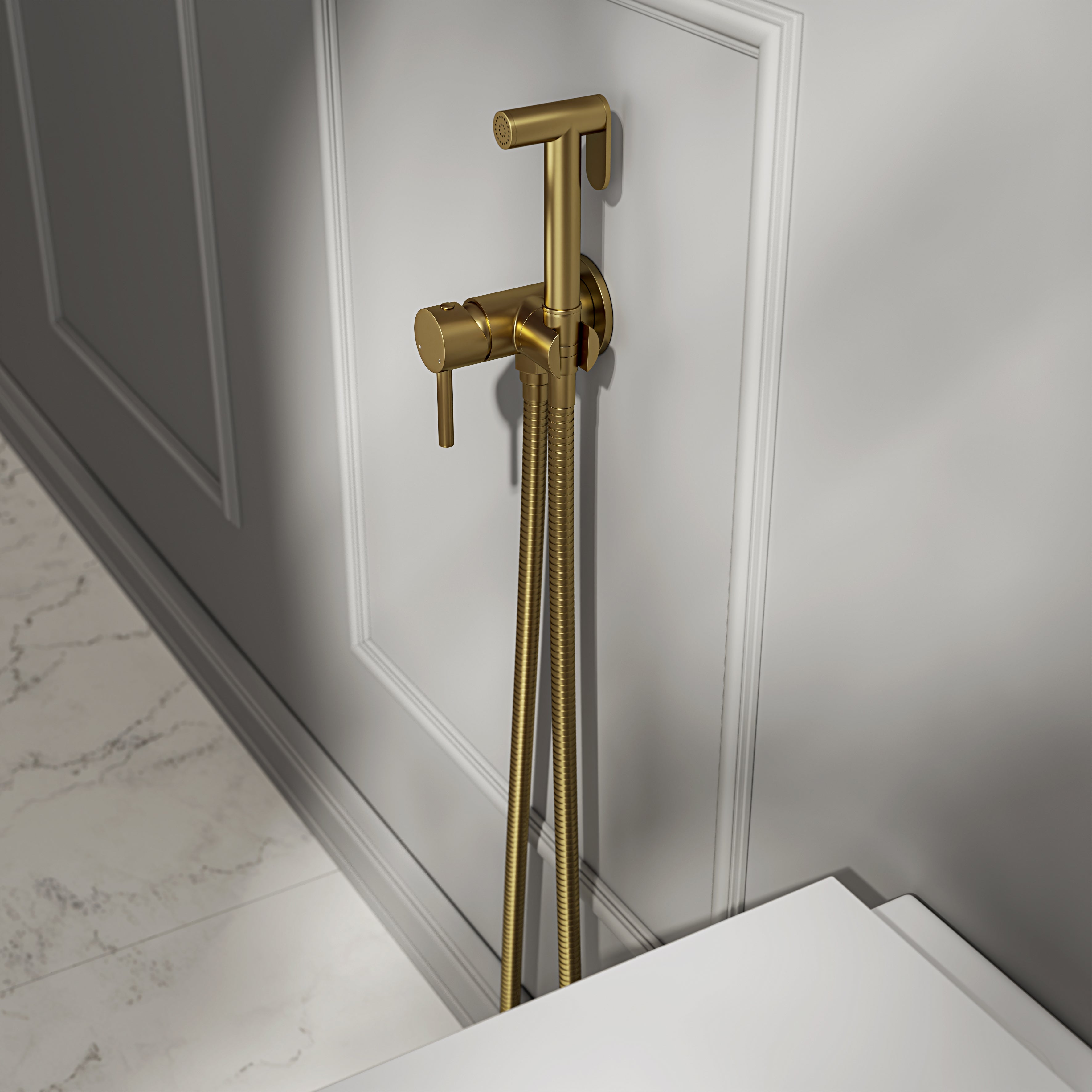 Nuvo Brushed Gold Temperature Controlled Douche Shower Spray Kit