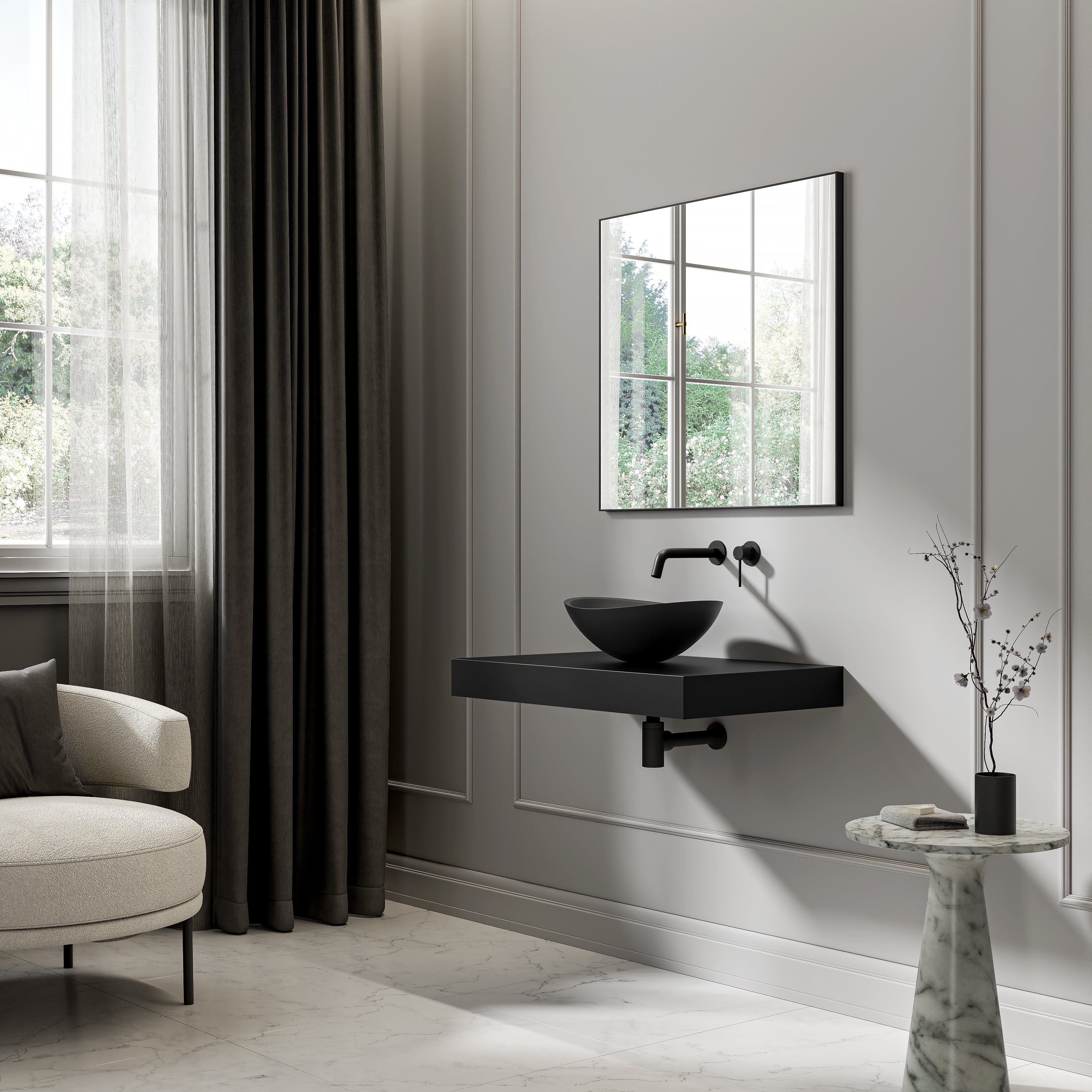 Sloane Countertop Stone Basin 420mm Matte Black