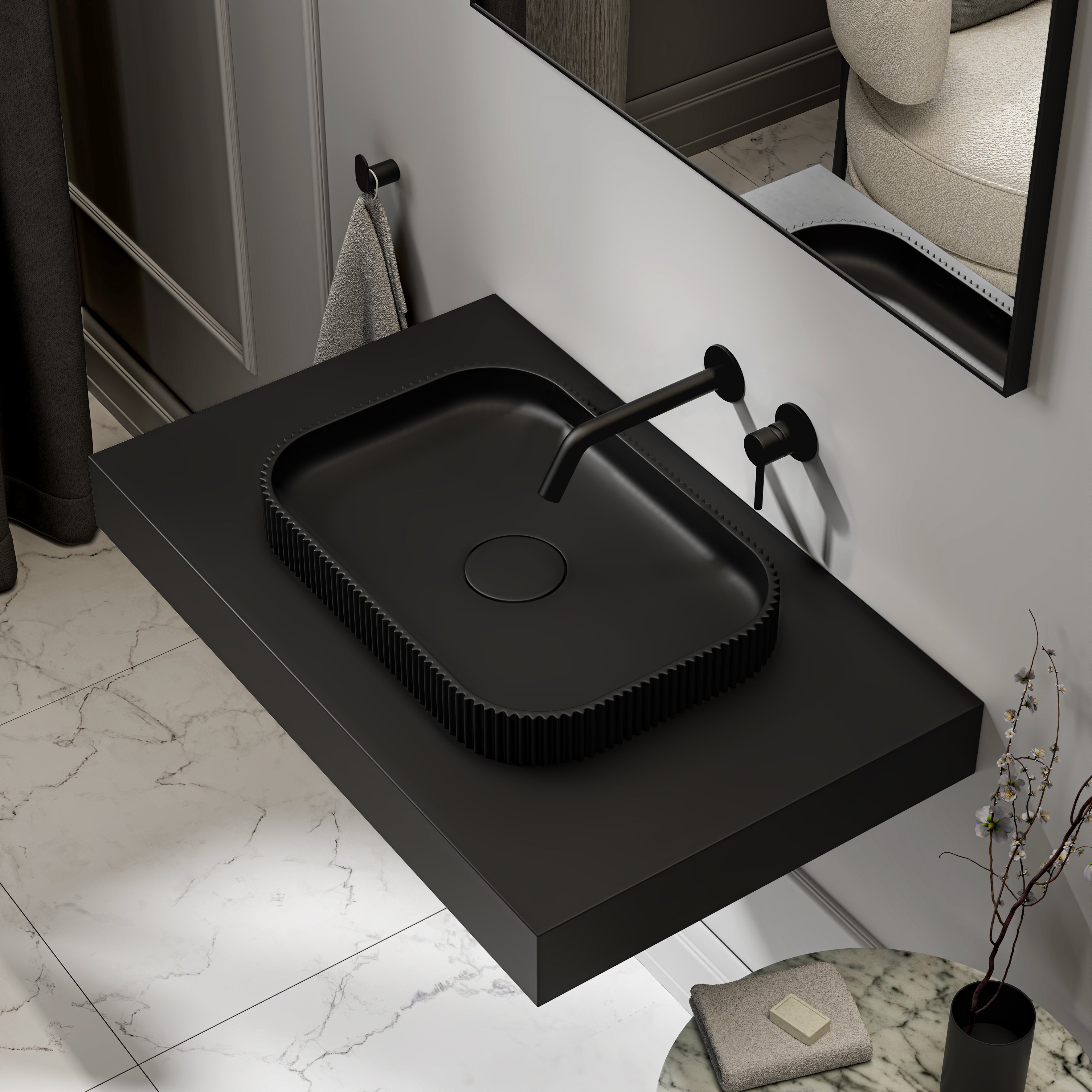 Stamford Matte Black Countertop Stone Basin 500mm
