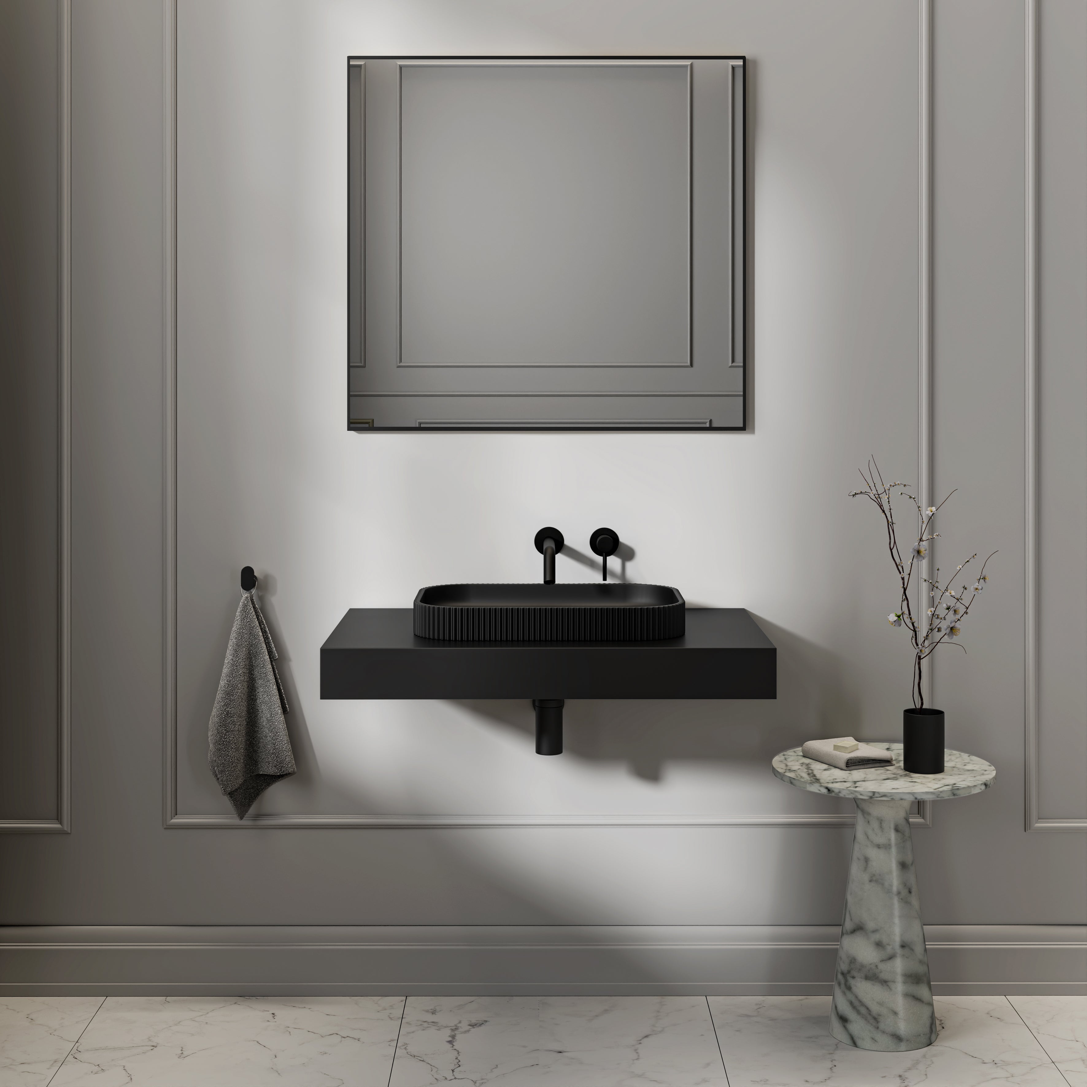 Stamford Matte Black Countertop Stone Basin 500mm