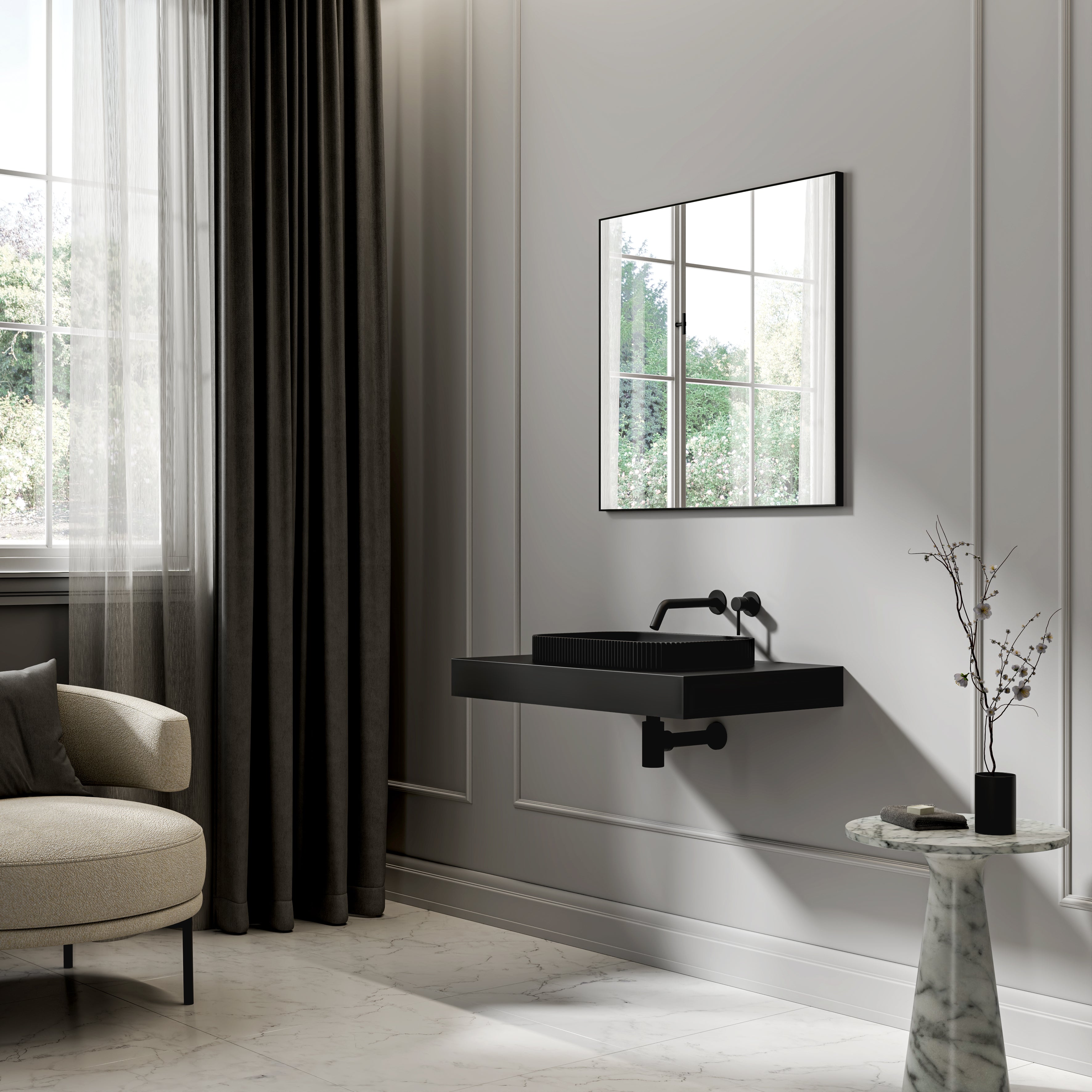 Stamford Matte Black Countertop Stone Basin 500mm