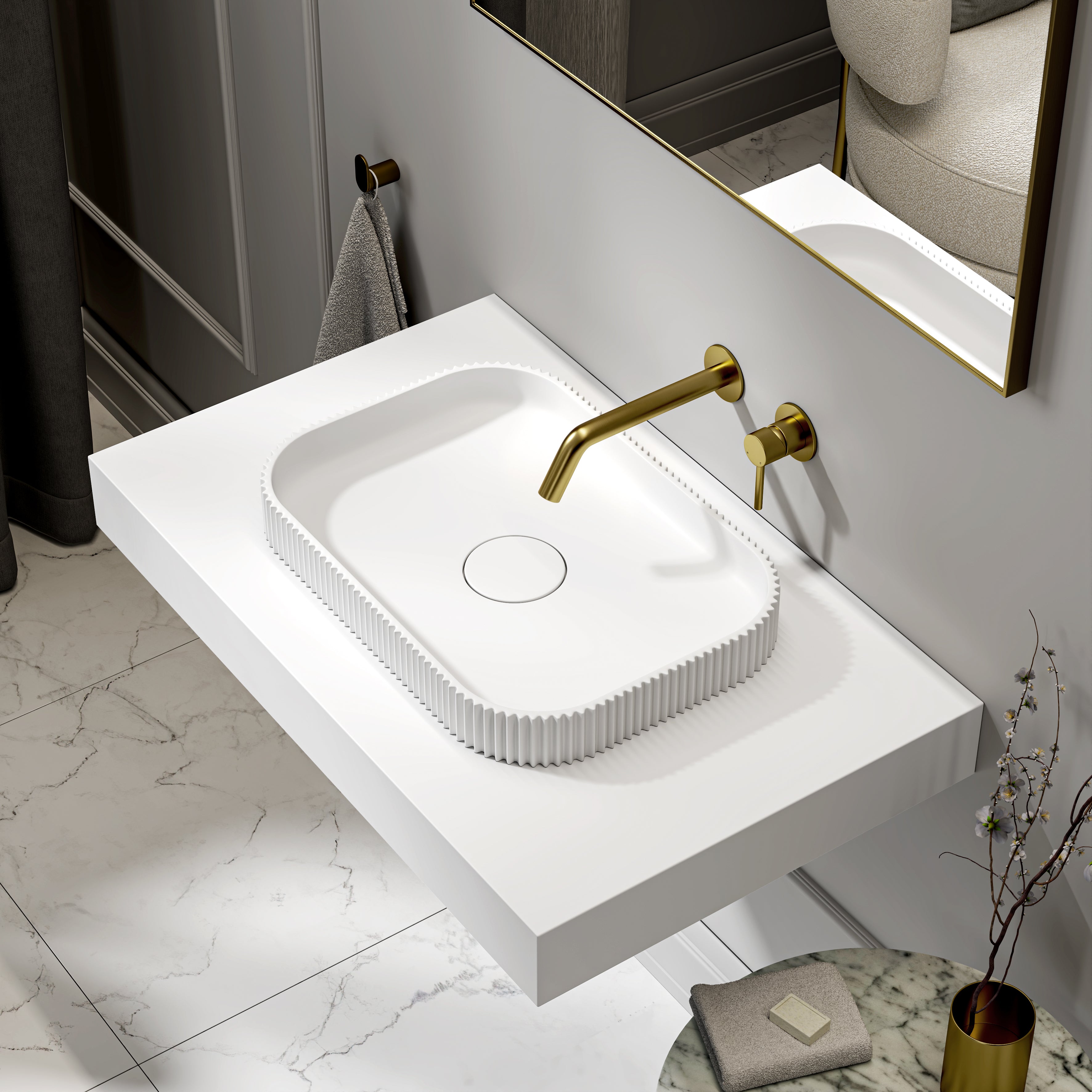 Stamford Matte White Countertop Stone Basin 500mm