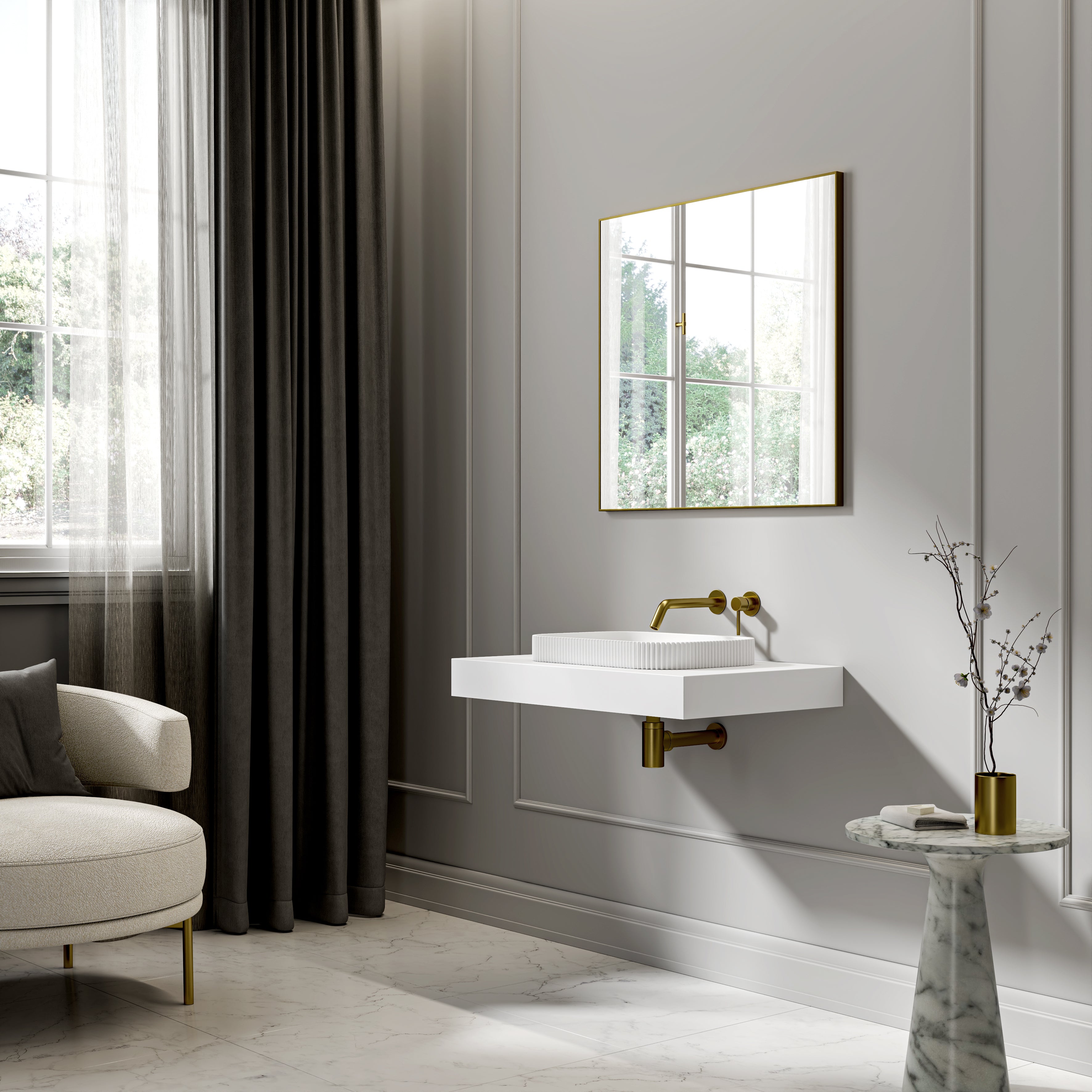 Stamford Matte White Countertop Stone Basin 500mm