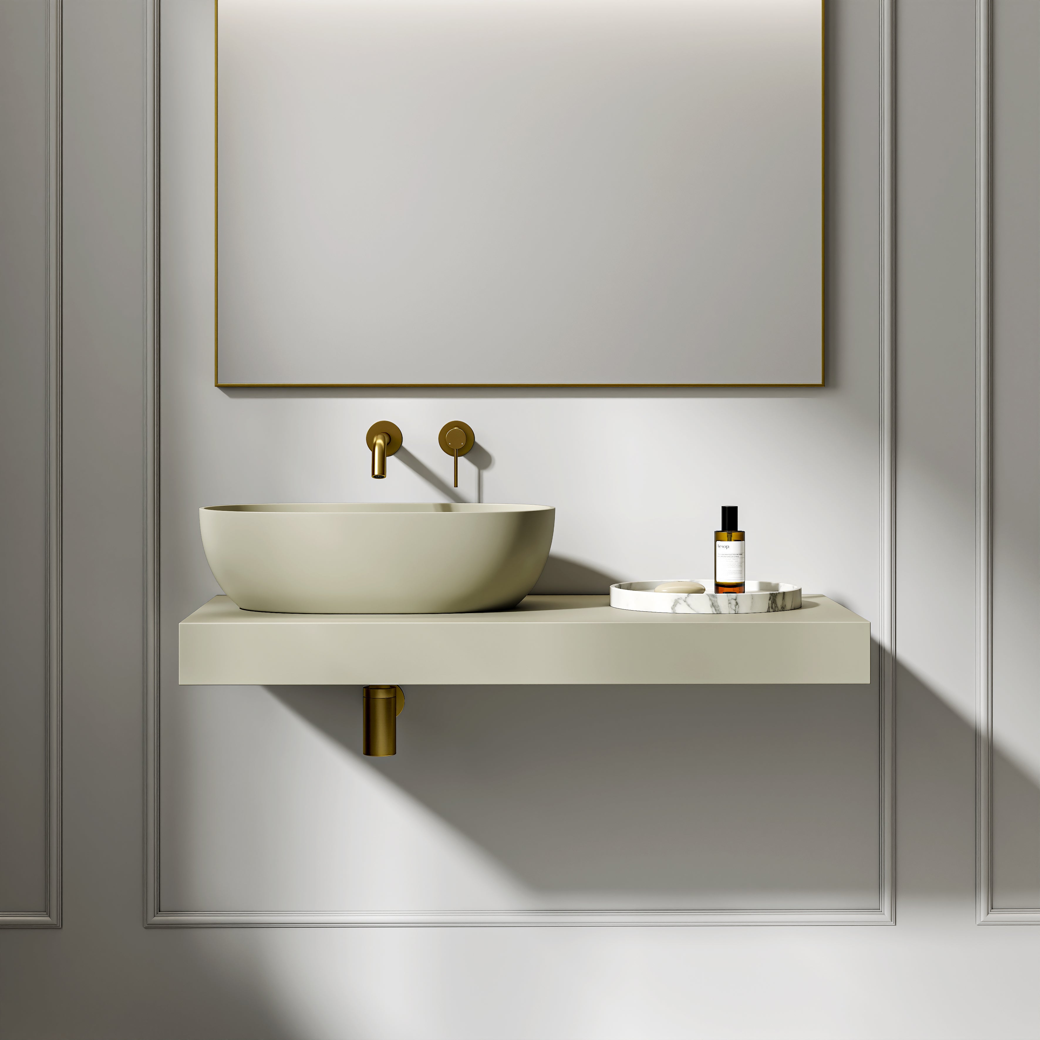 Stone Resin Wall Hung Countertop Basin Shelf (1000mm Wide - Sage)