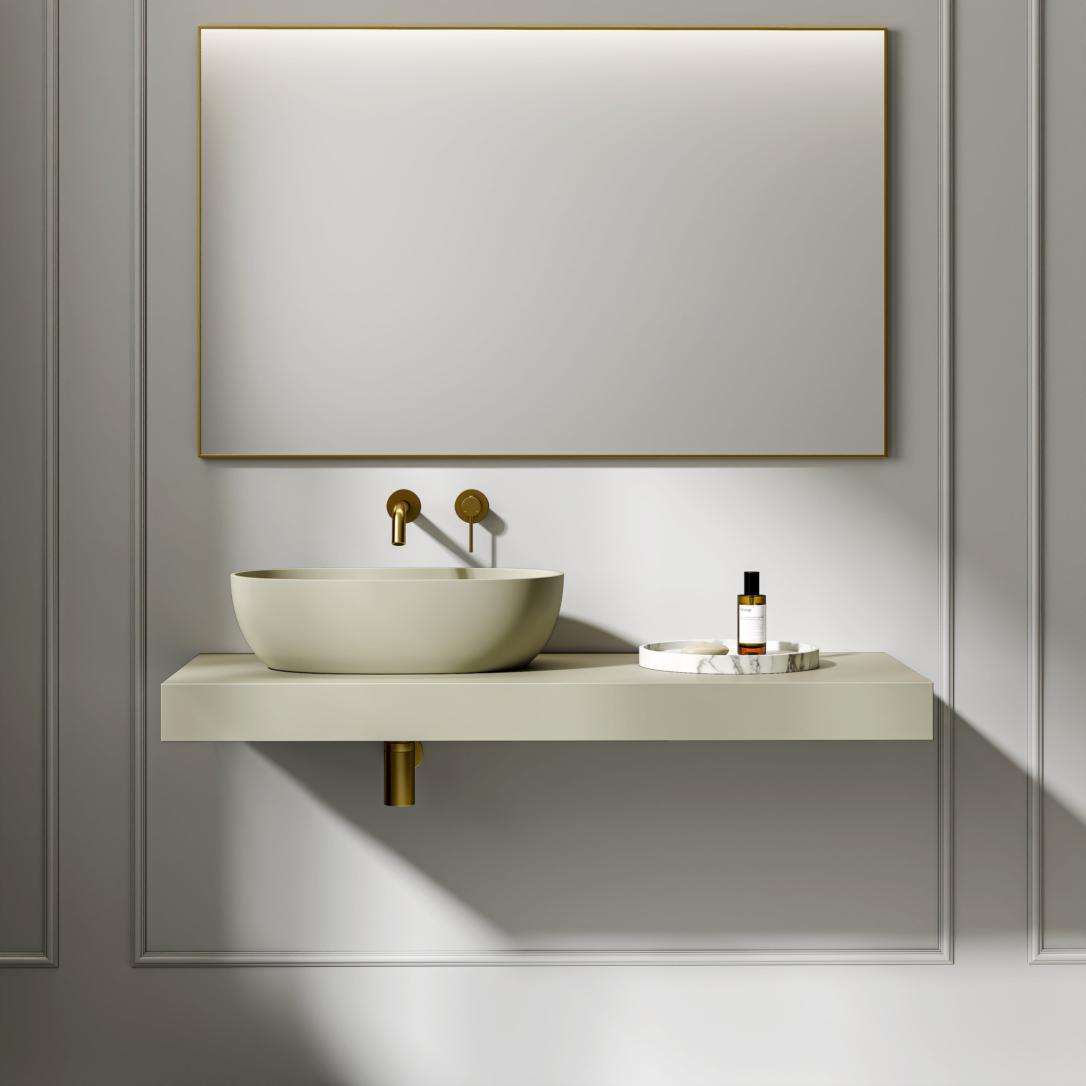 Stone Resin Wall Hung Countertop Basin Shelf (1200mm Wide - Sage)