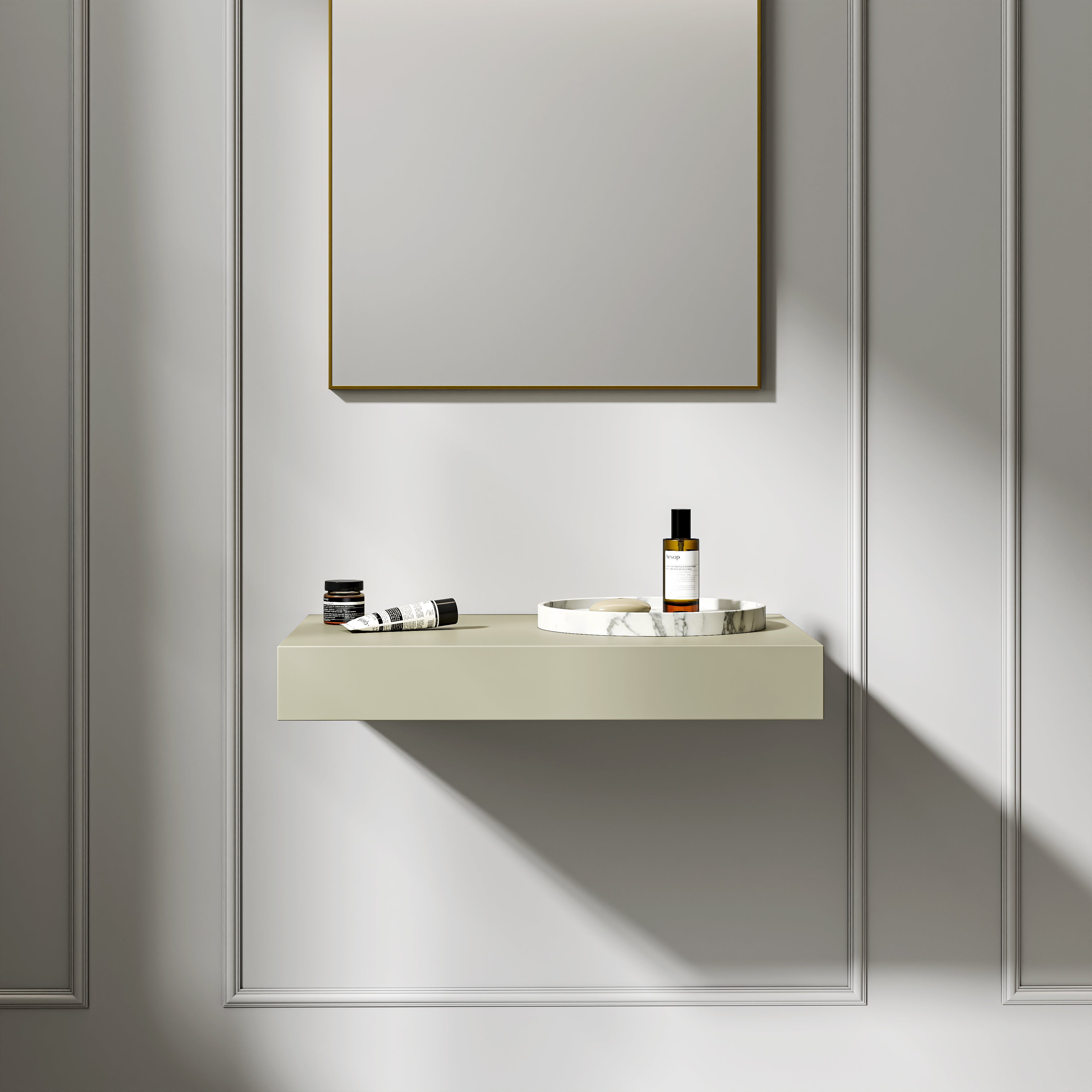 Stone Resin Wall Hung Countertop Basin Shelf (660mm Wide - Sage)