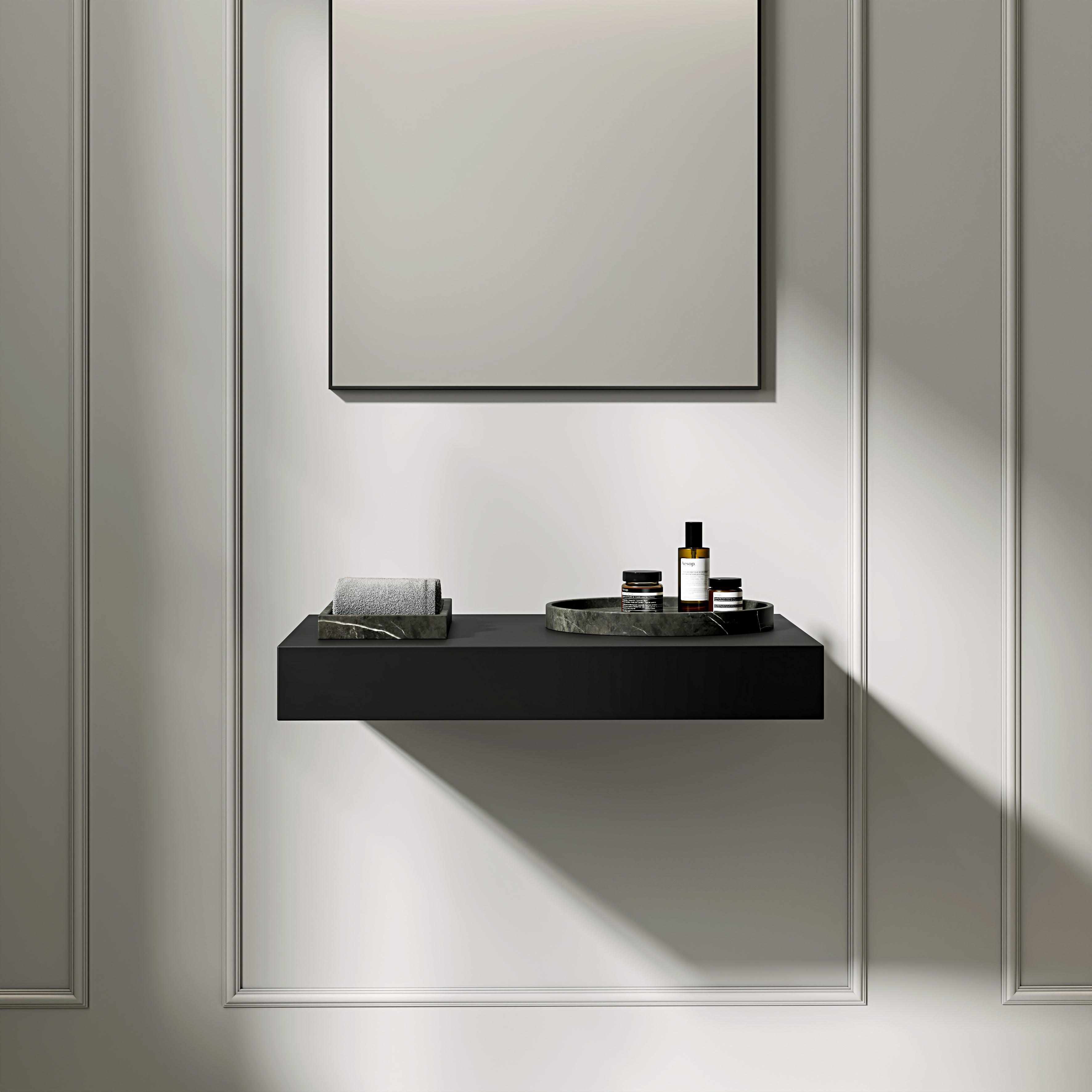 Stone Resin Wall Hung Countertop Basin Shelf (660mm Wide - Matte Black)