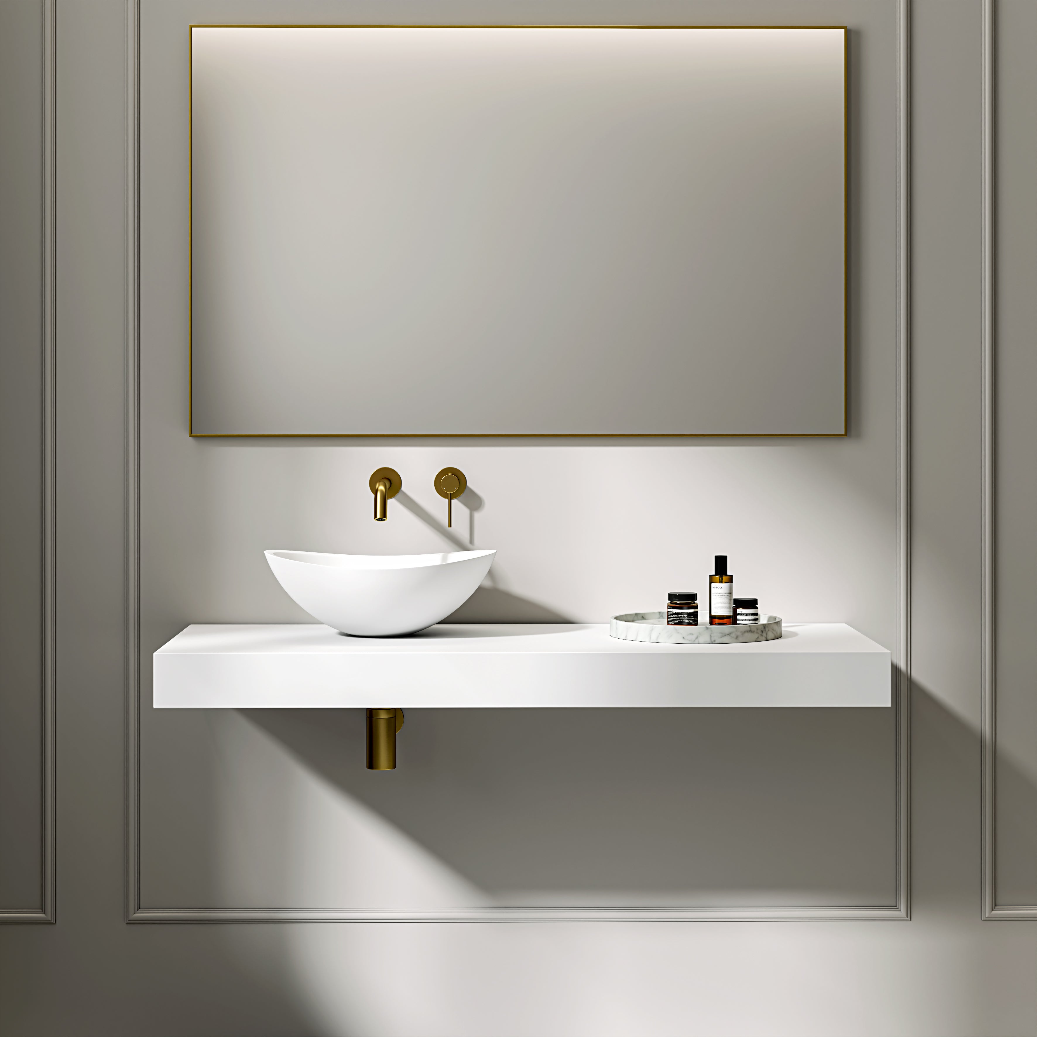 Stone Wall Hung Countertop Basin Shelf (1200mm Wide - Matte White)