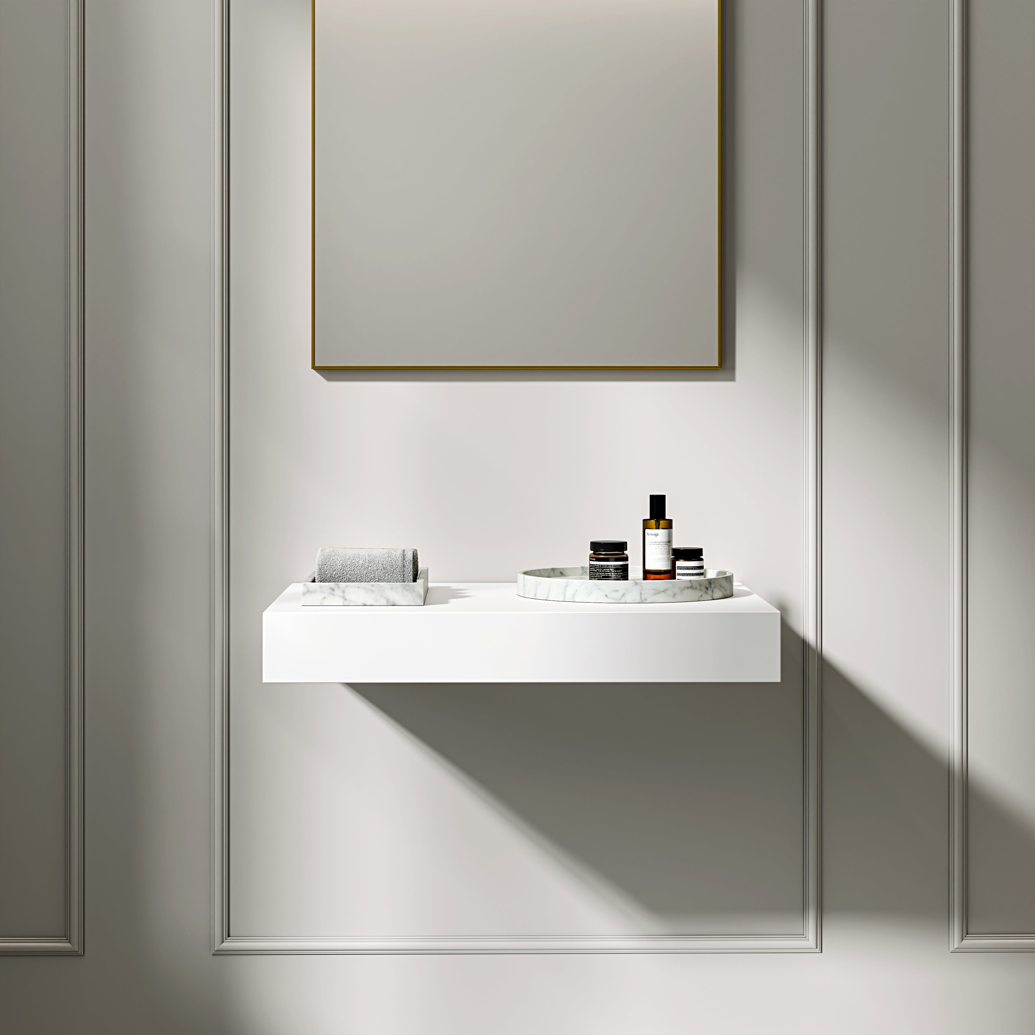 Stone Resin Wall Hung Countertop Basin Shelf (660mm Wide - Matte White)