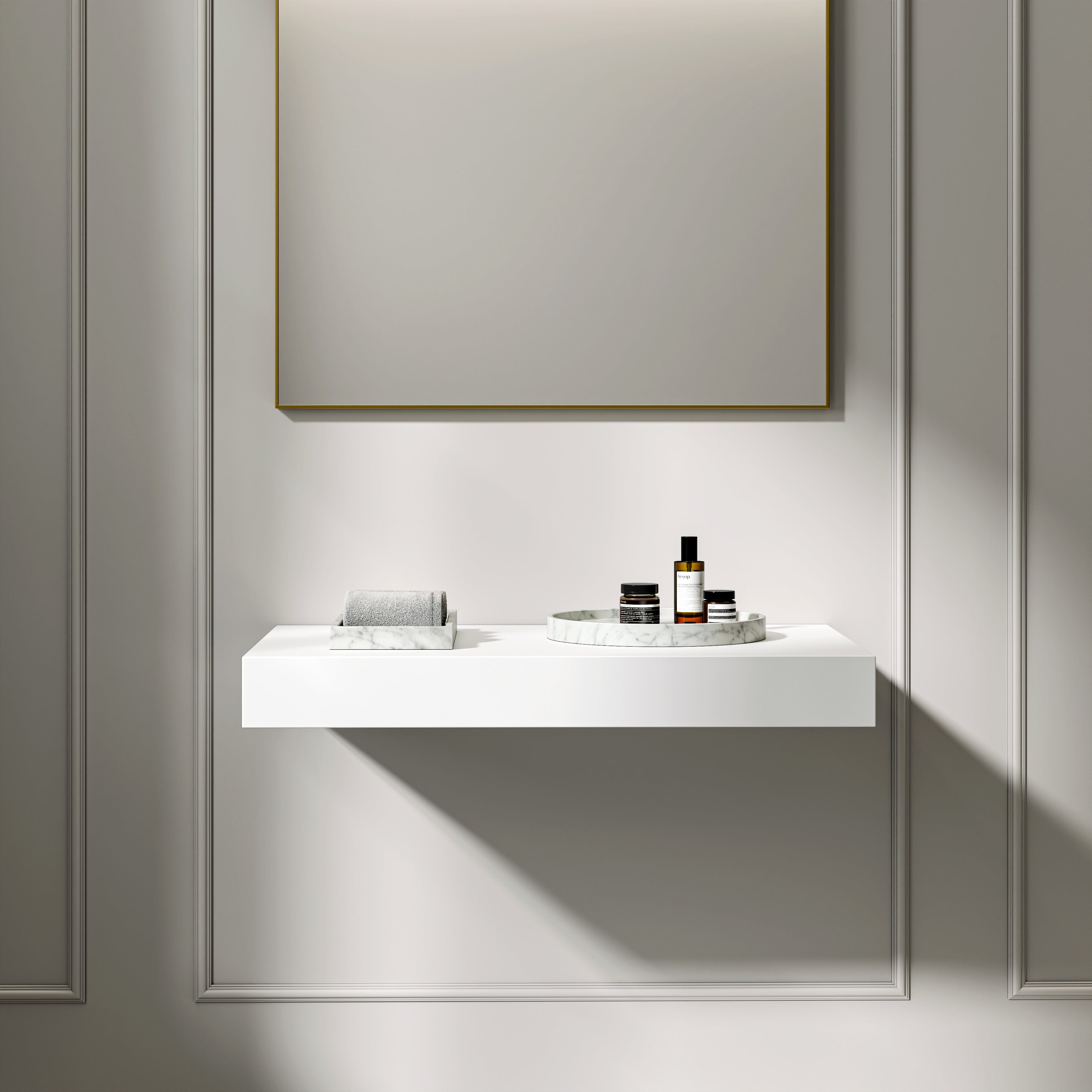 Stone Resin Wall Hung Countertop Basin Shelf (800mm Wide - Matte White)
