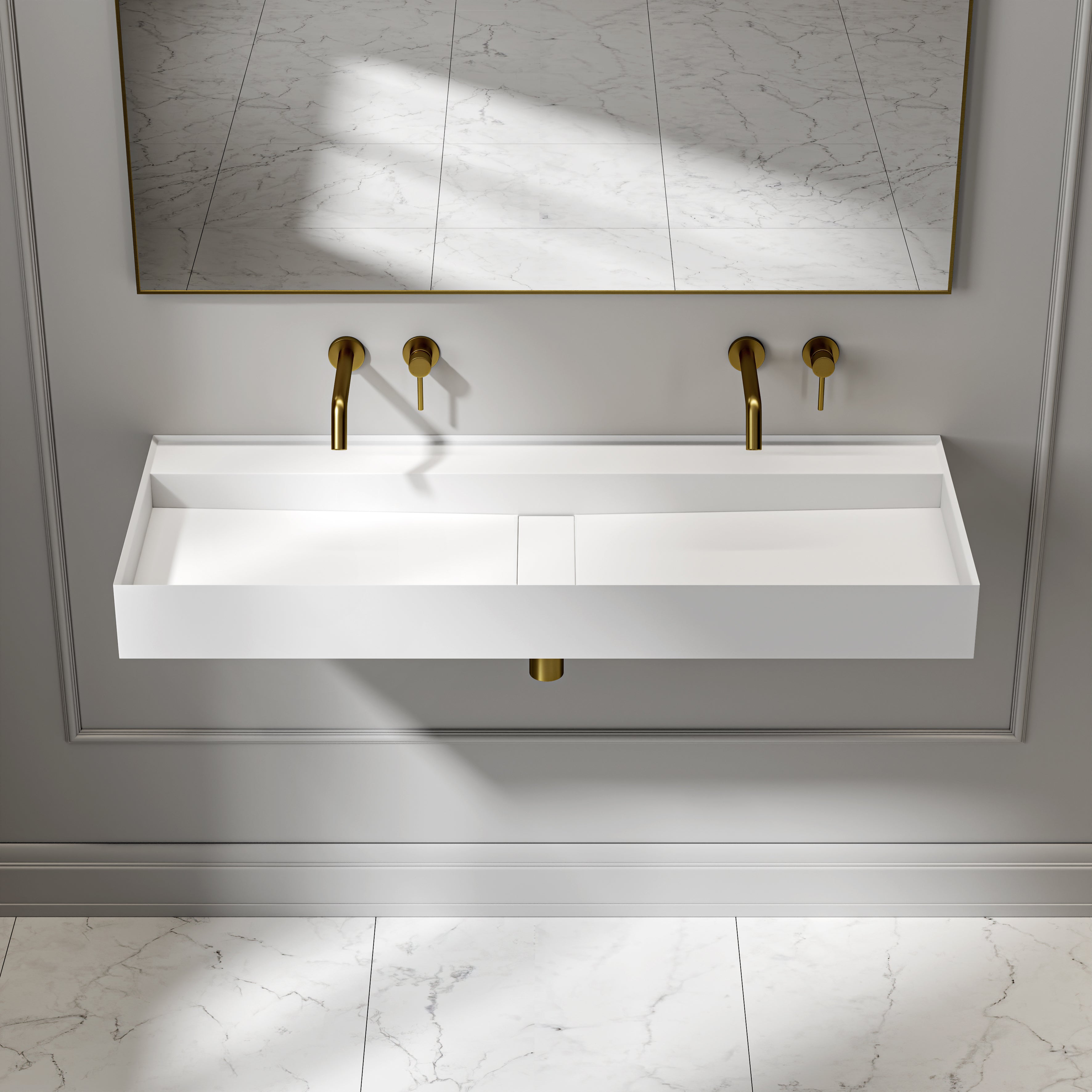 Sutton Wall Hung Stone Basin Matte White 1200mm