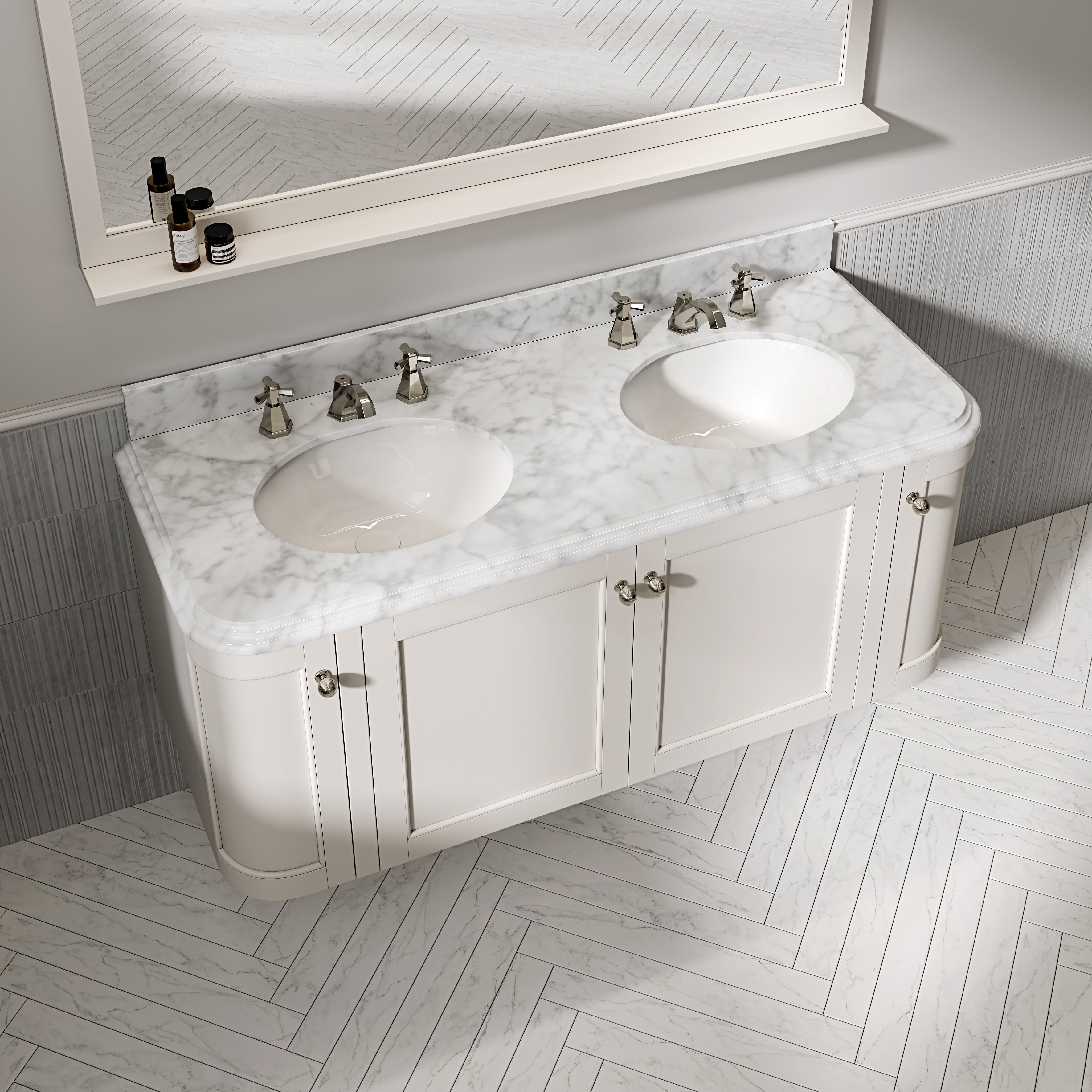 Charlbury Carrara Marble Wall Mounted Vanity Unit (Matte Cream) 1400mm