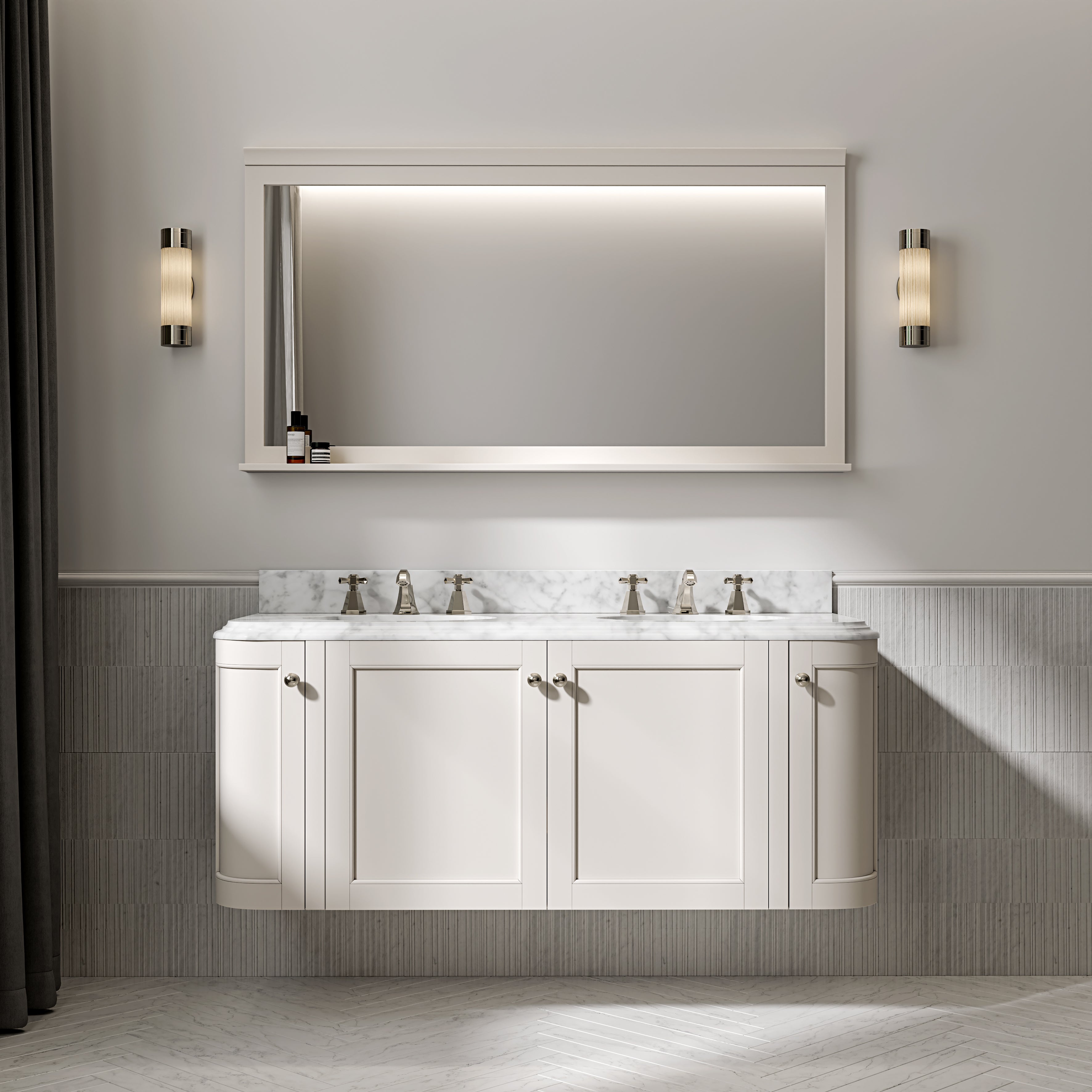 Charlbury Carrara Marble Wall Mounted Vanity Unit (Matte Cream) 1400mm