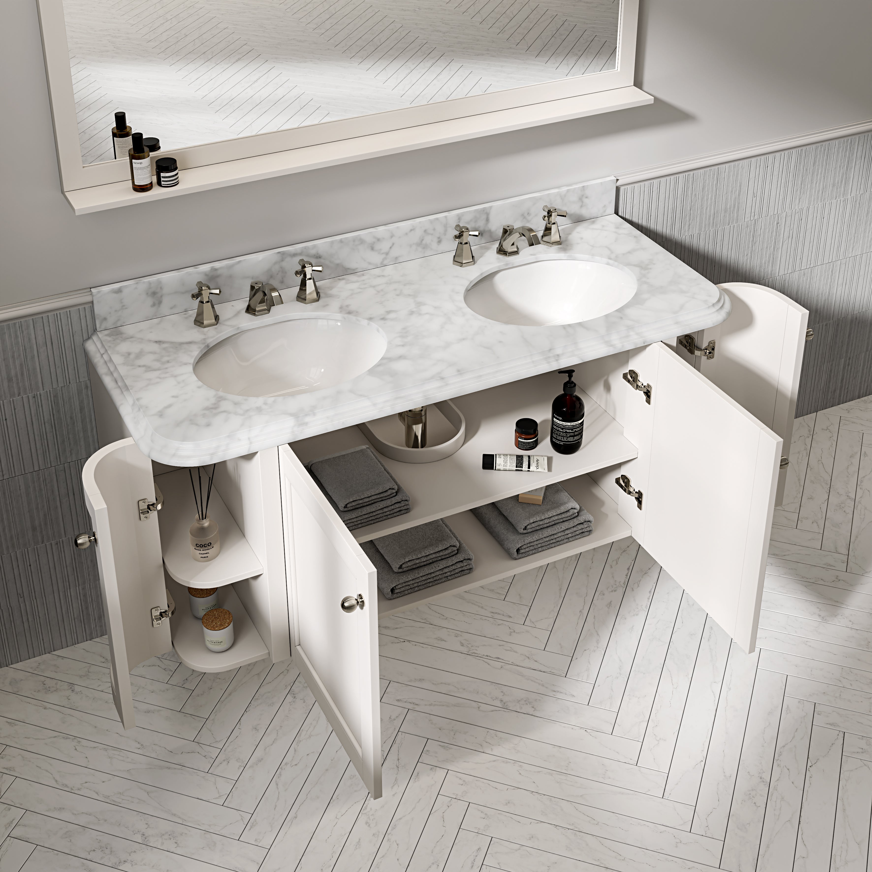 Charlbury Carrara Marble Wall Mounted Vanity Unit (Matte Cream) 1400mm