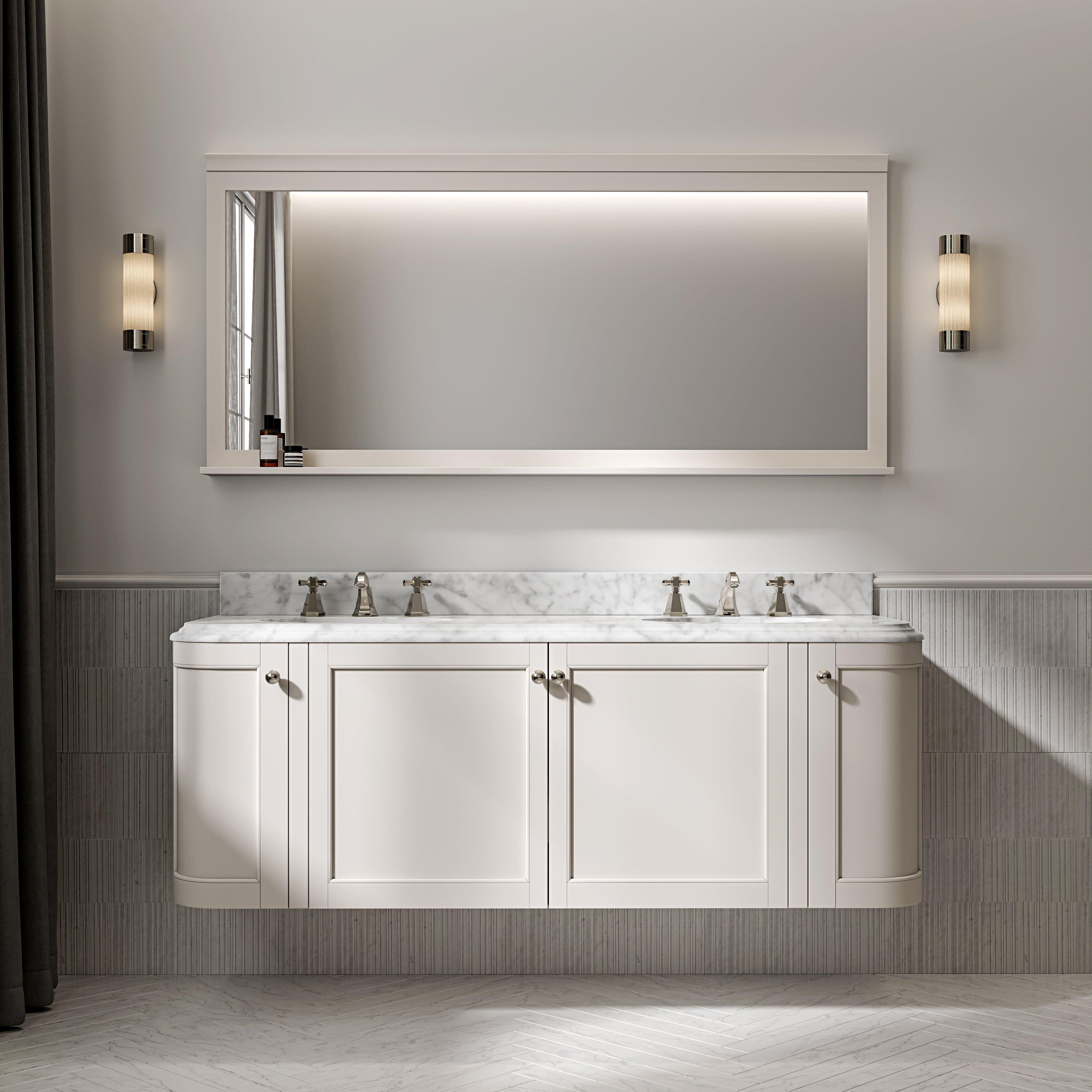 Charlbury Carrara Marble Wall Mounted Vanity Unit (Matte Cream) 1600mm