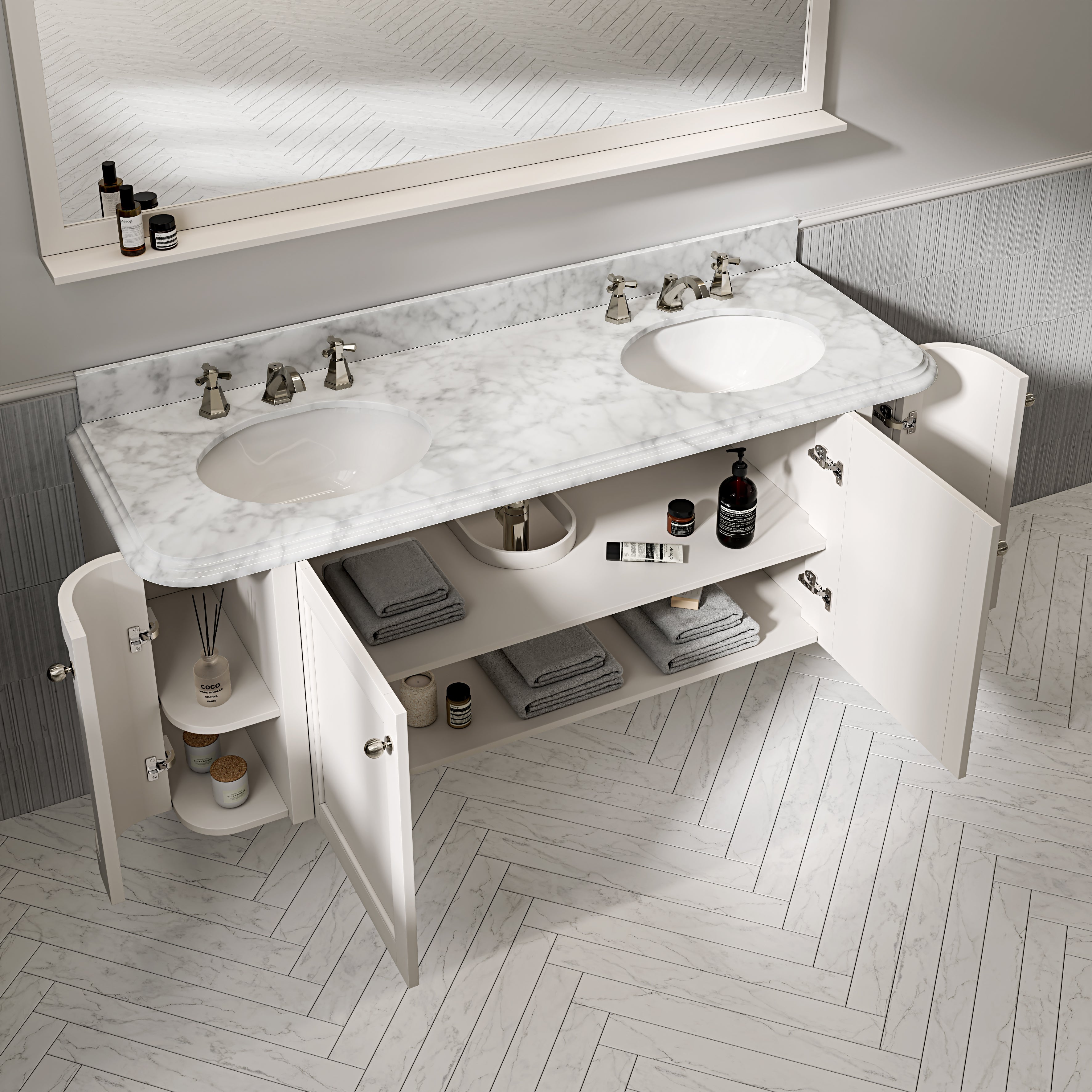 Charlbury Carrara Marble Wall Mounted Vanity Unit (Matte Cream) 1600mm