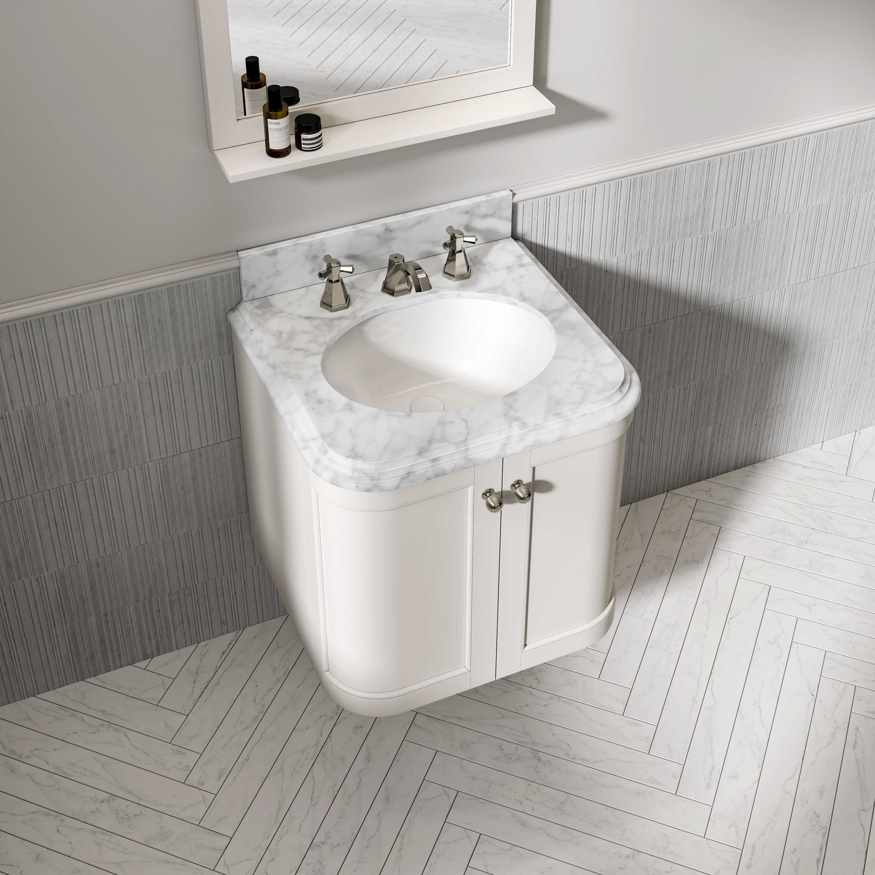 Charlbury Carrara Marble Wall Mounted Vanity Unit (Matte Cream) 600mm