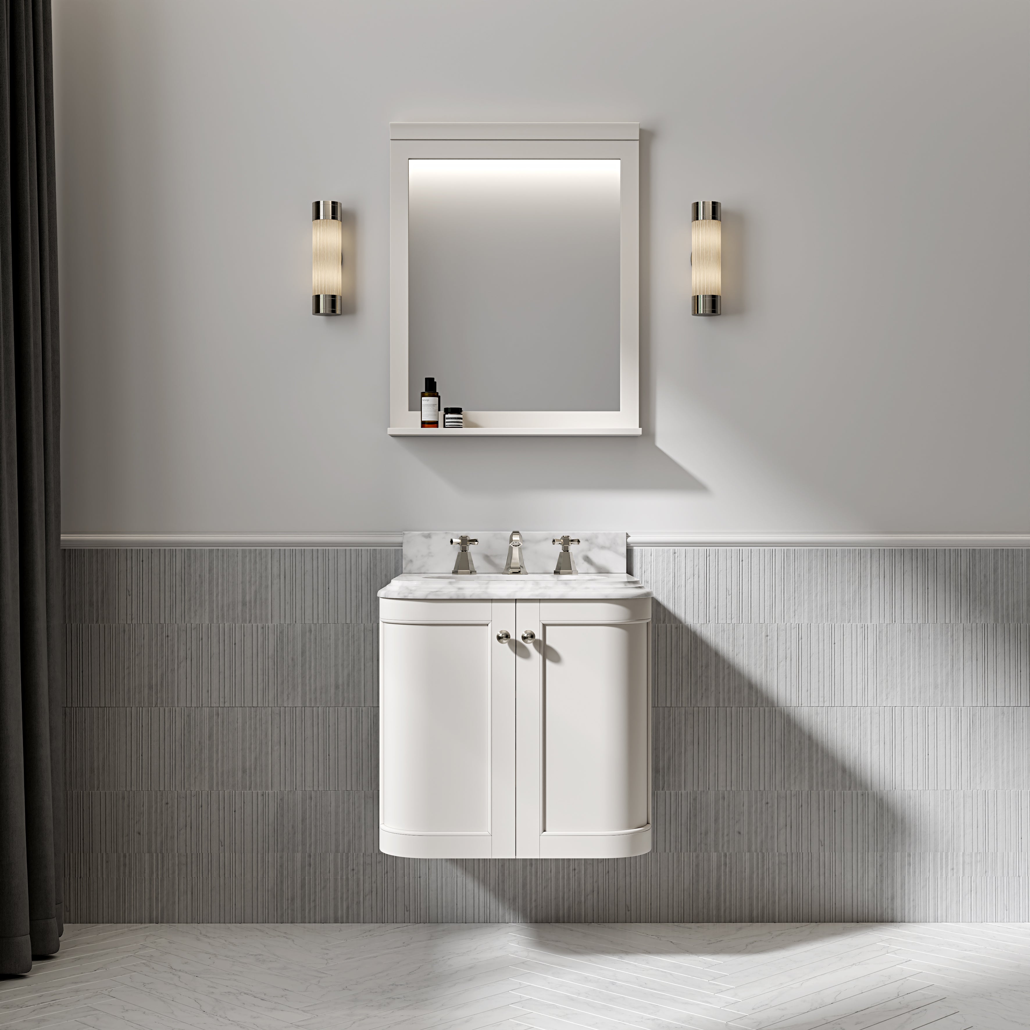 Charlbury Carrara Marble Wall Mounted Vanity Unit (Matte Cream) 600mm