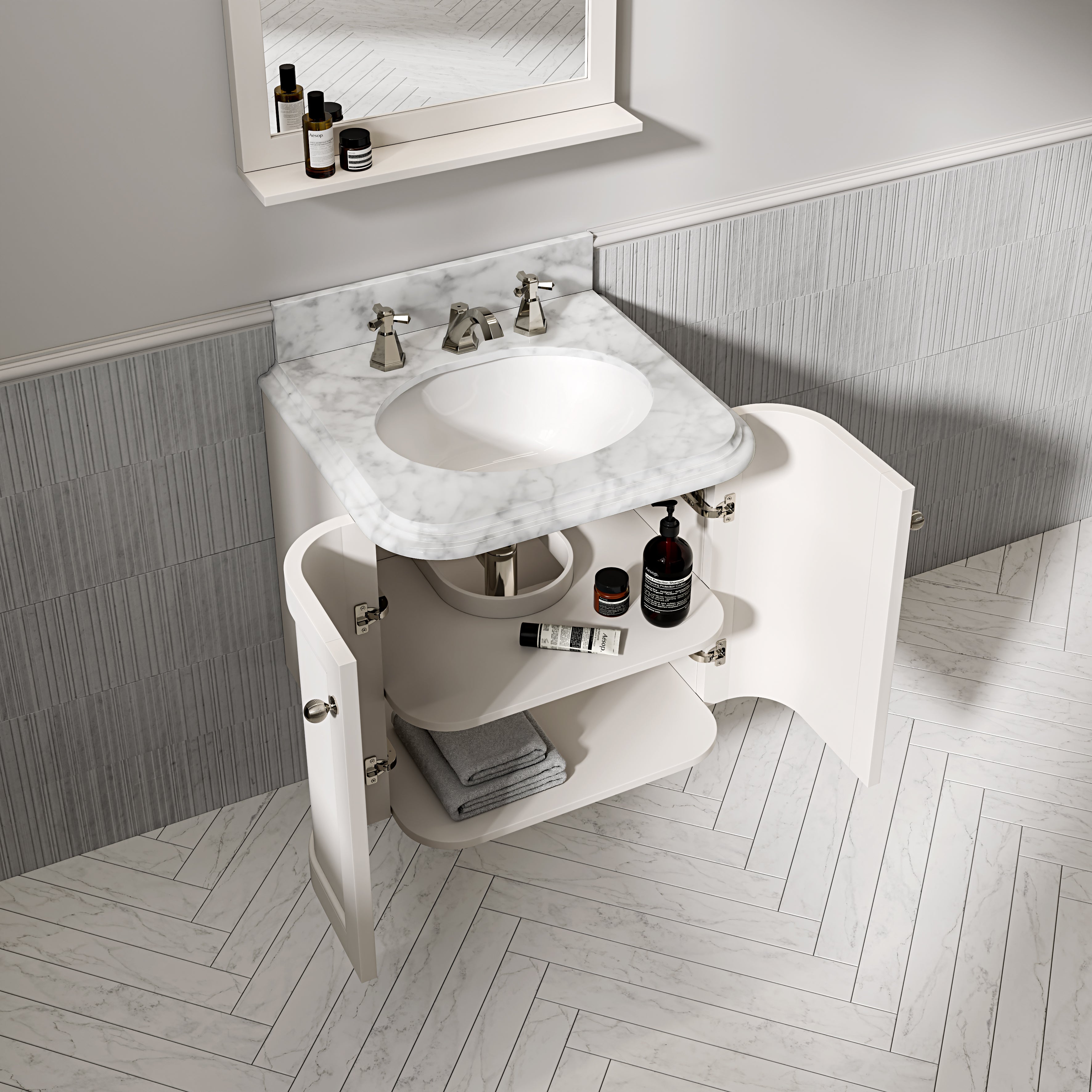 Charlbury Carrara Marble Wall Mounted Vanity Unit (Matte Cream) 600mm