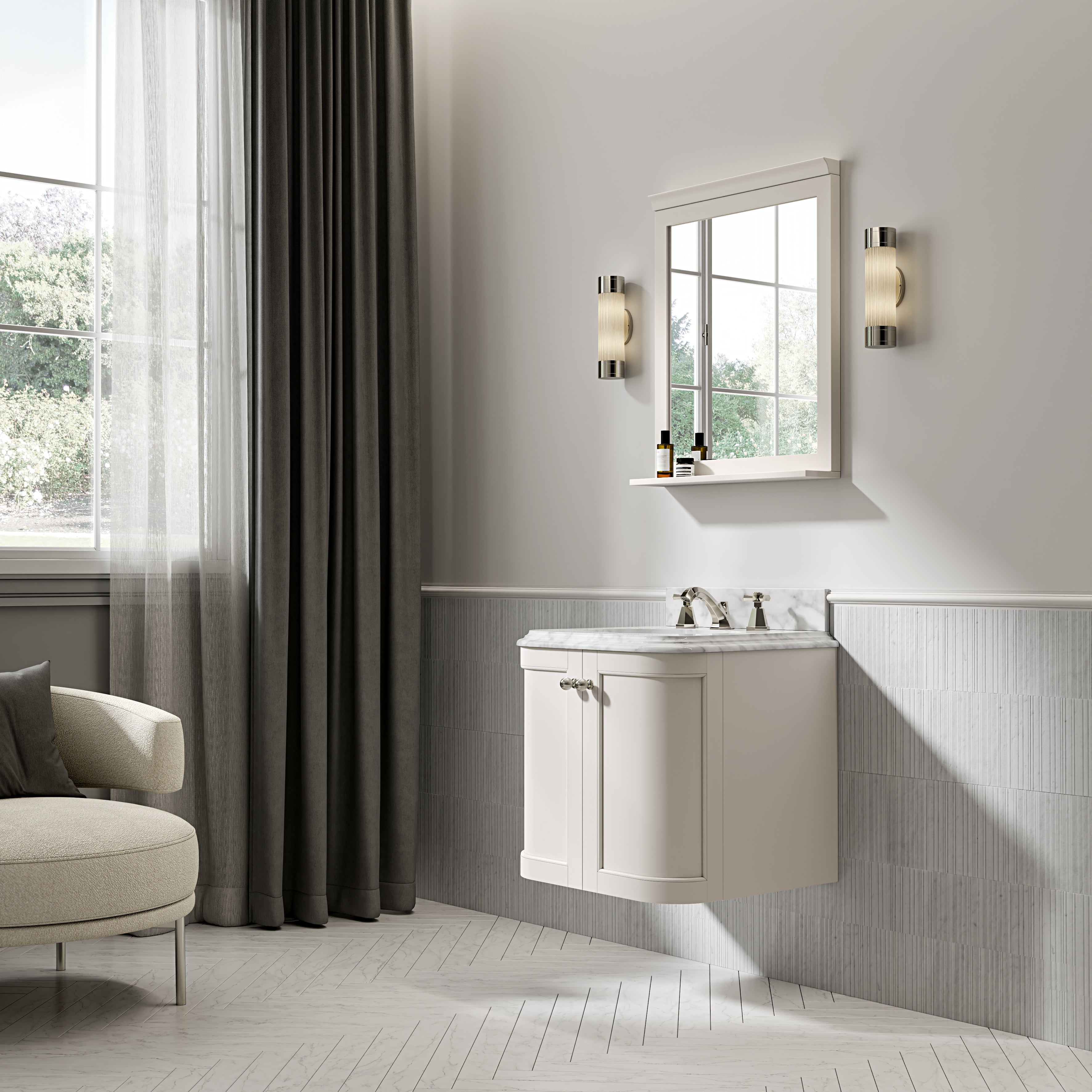 Charlbury Carrara Marble Wall Mounted Vanity Unit (Matte Cream) 600mm