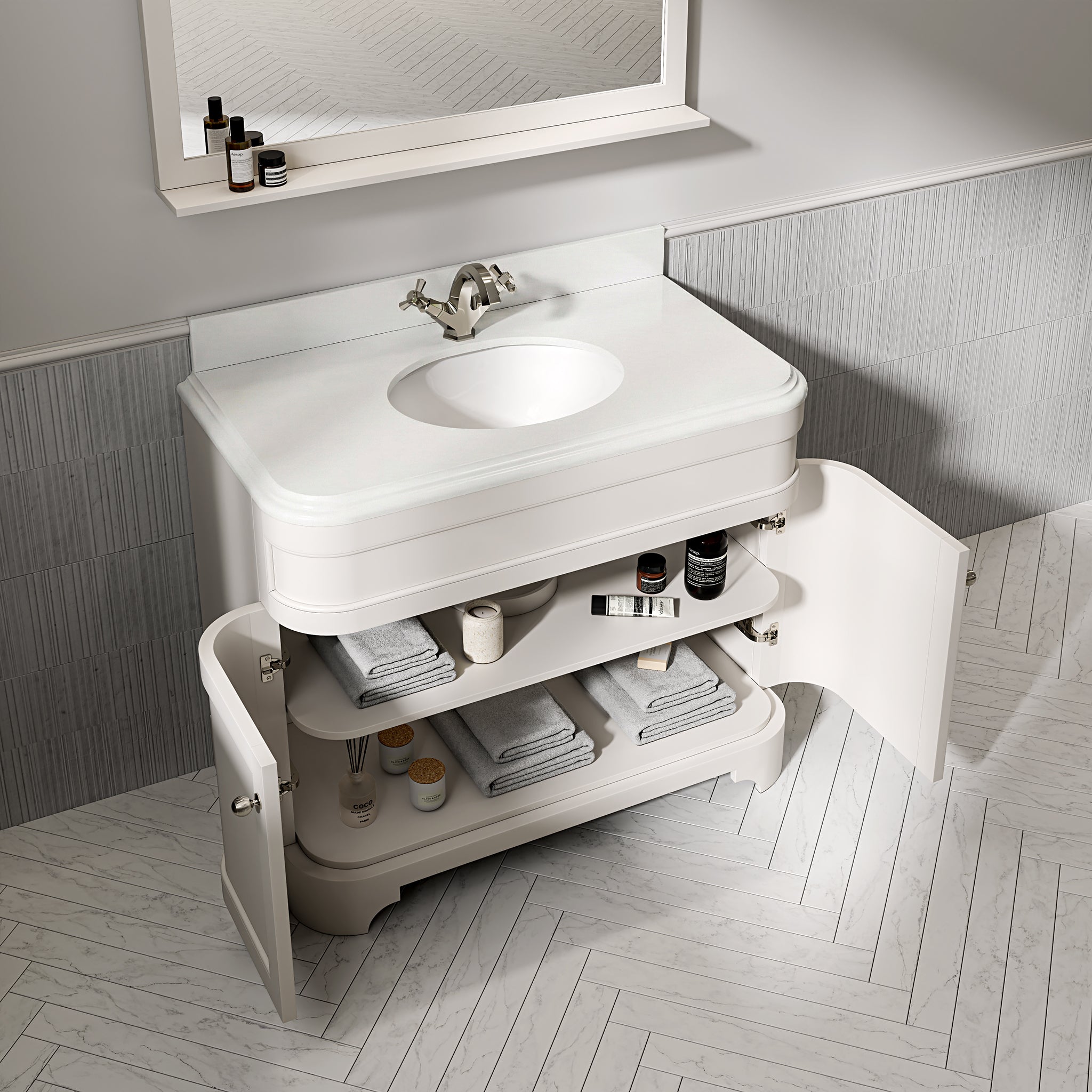 Cobham Quartz Floorstanding Vanity Unit (Matte Cream) 1000mm