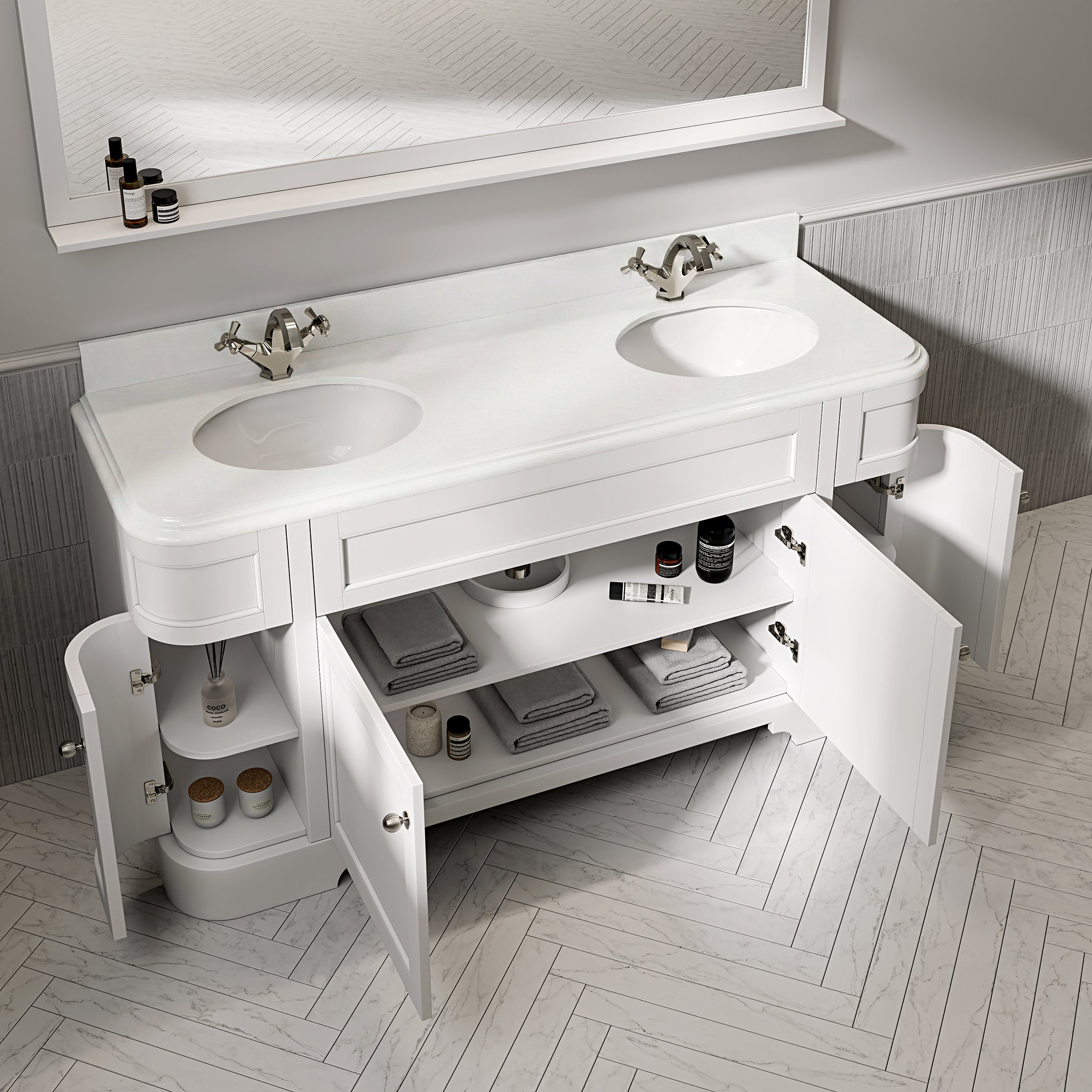 Cobham Quartz Floorstanding Vanity Unit (Matte White) 1600mm