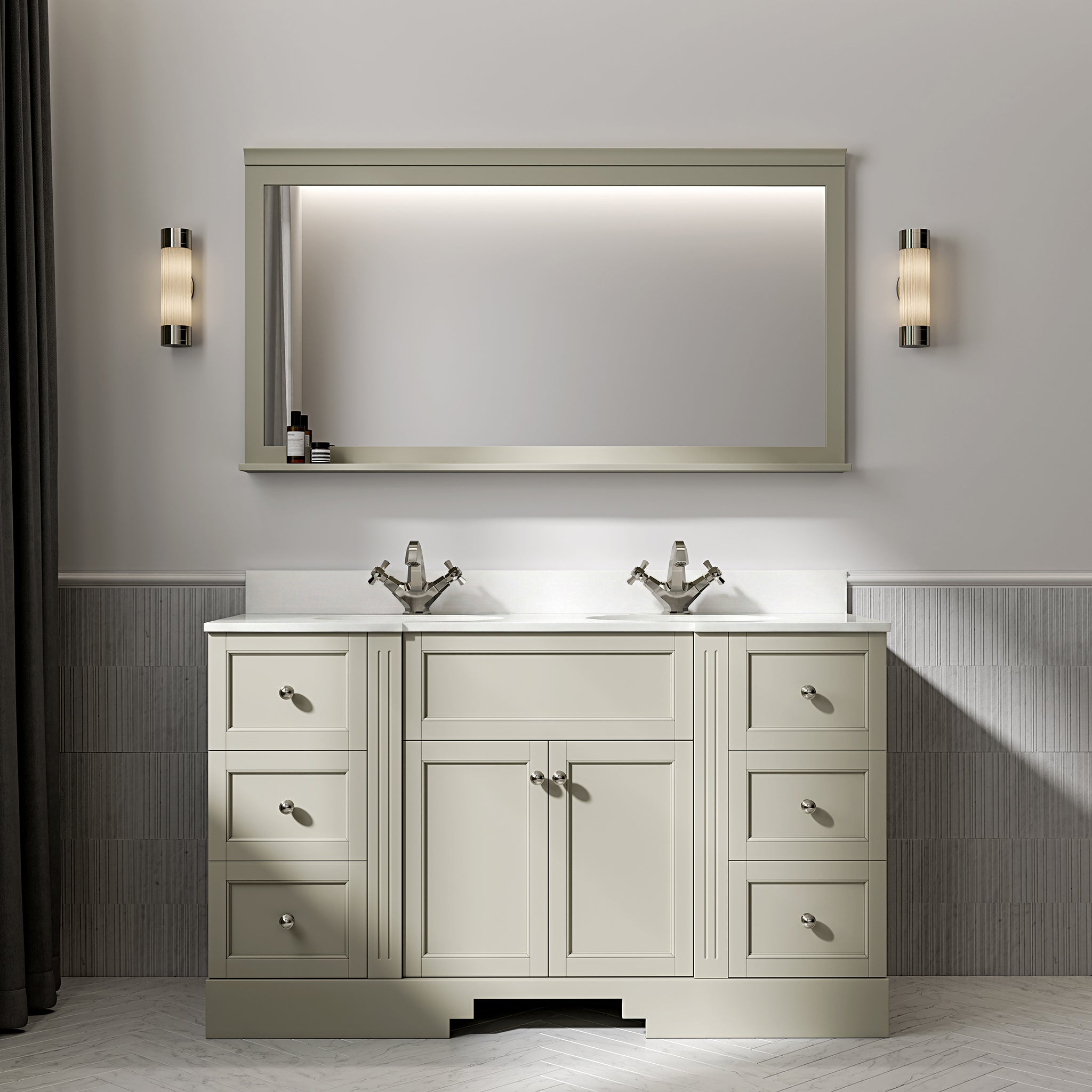 Wentworth Quartz Floorstanding Vanity Unit (Matte Olive) 1400mm