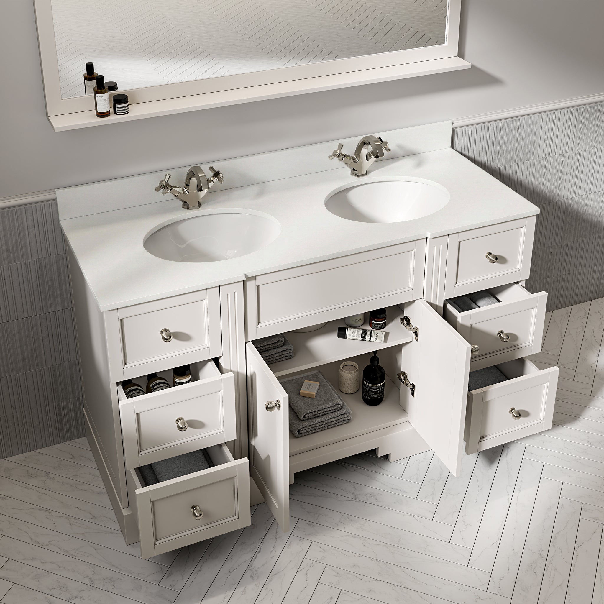 Wentworth Quartz Floorstanding Vanity Unit (Matte Cream) 1400mm