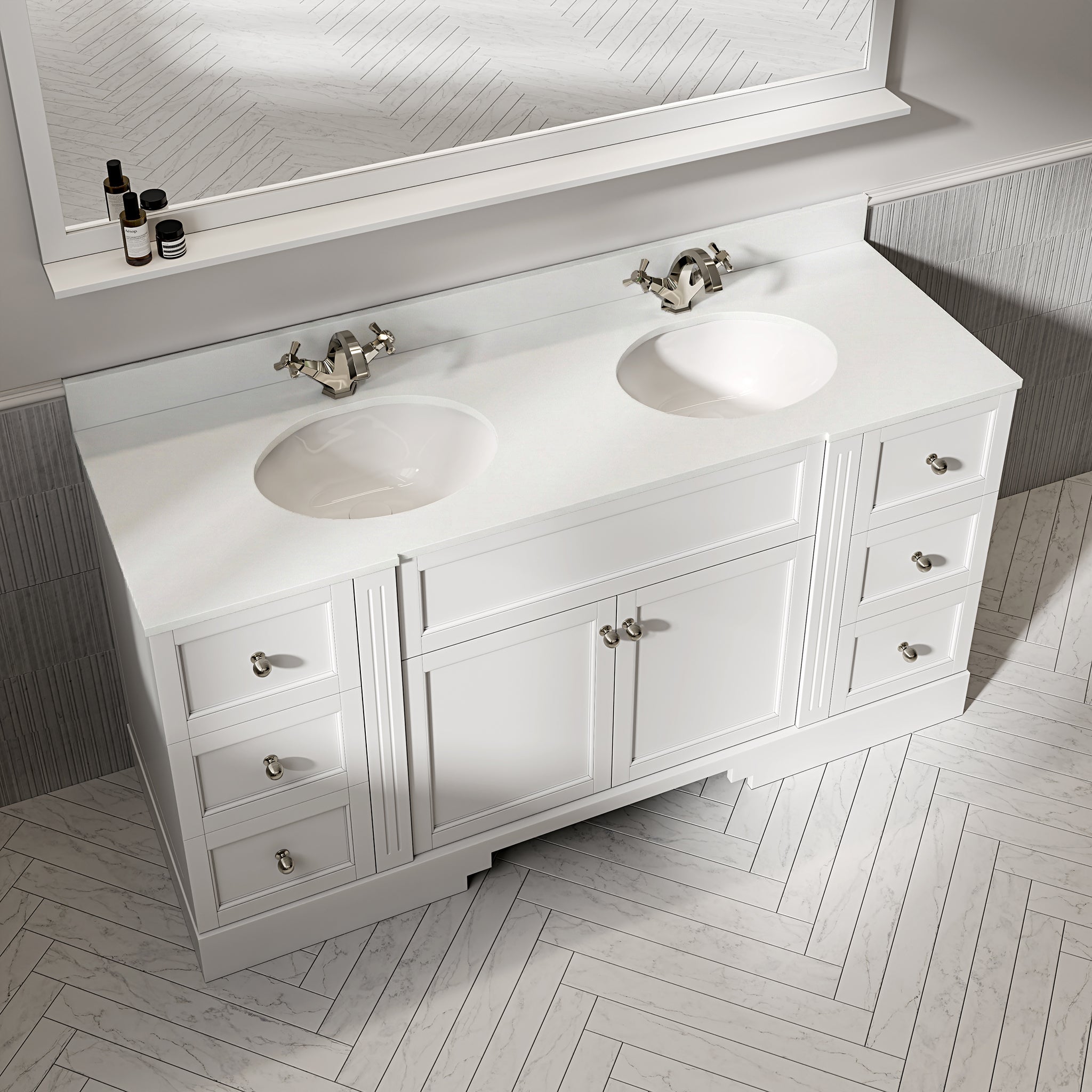 Wentworth Quartz Floorstanding Vanity Unit (Matte White) 1600mm