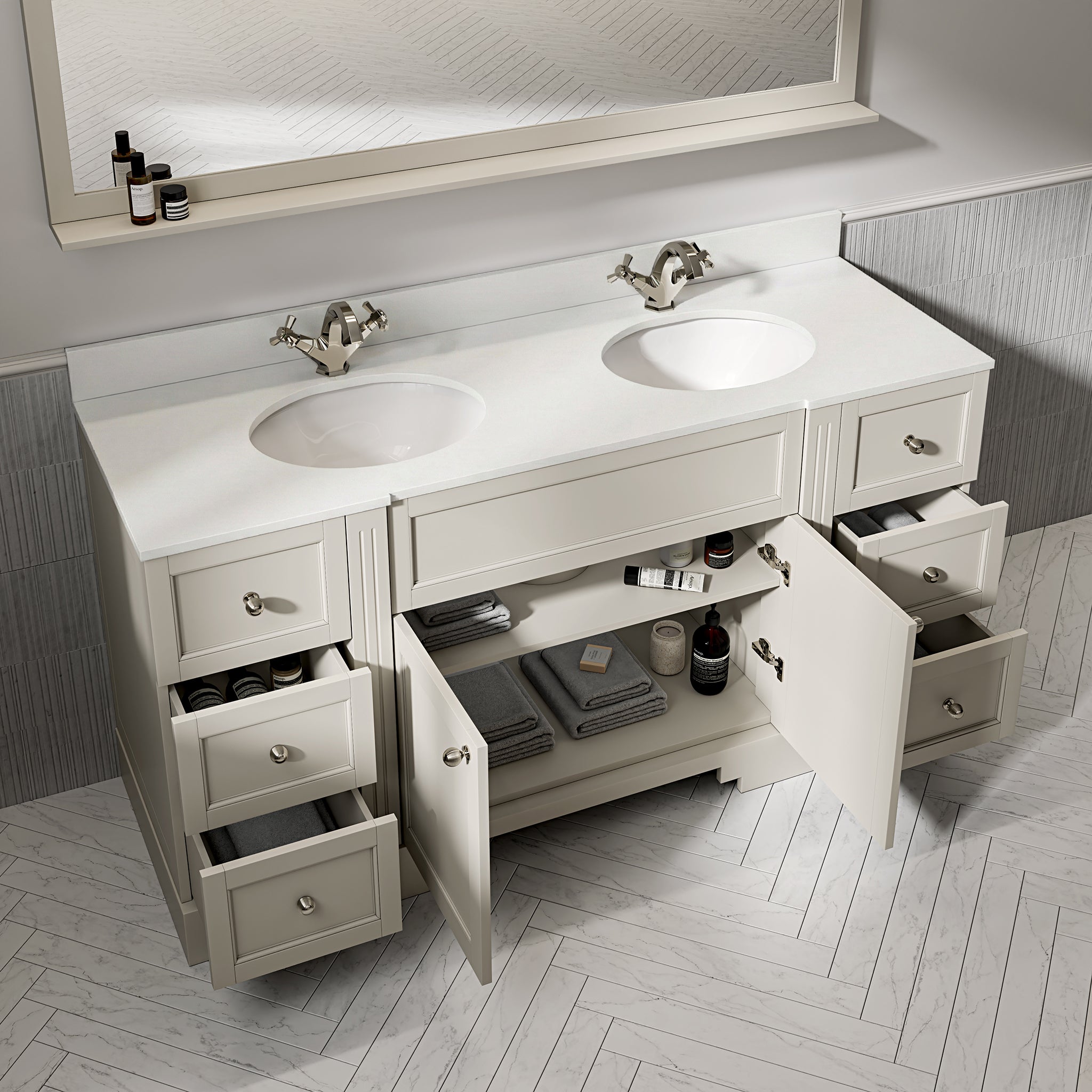 Wentworth Quartz Floorstanding Vanity Unit (Matte Stone) 1600mm