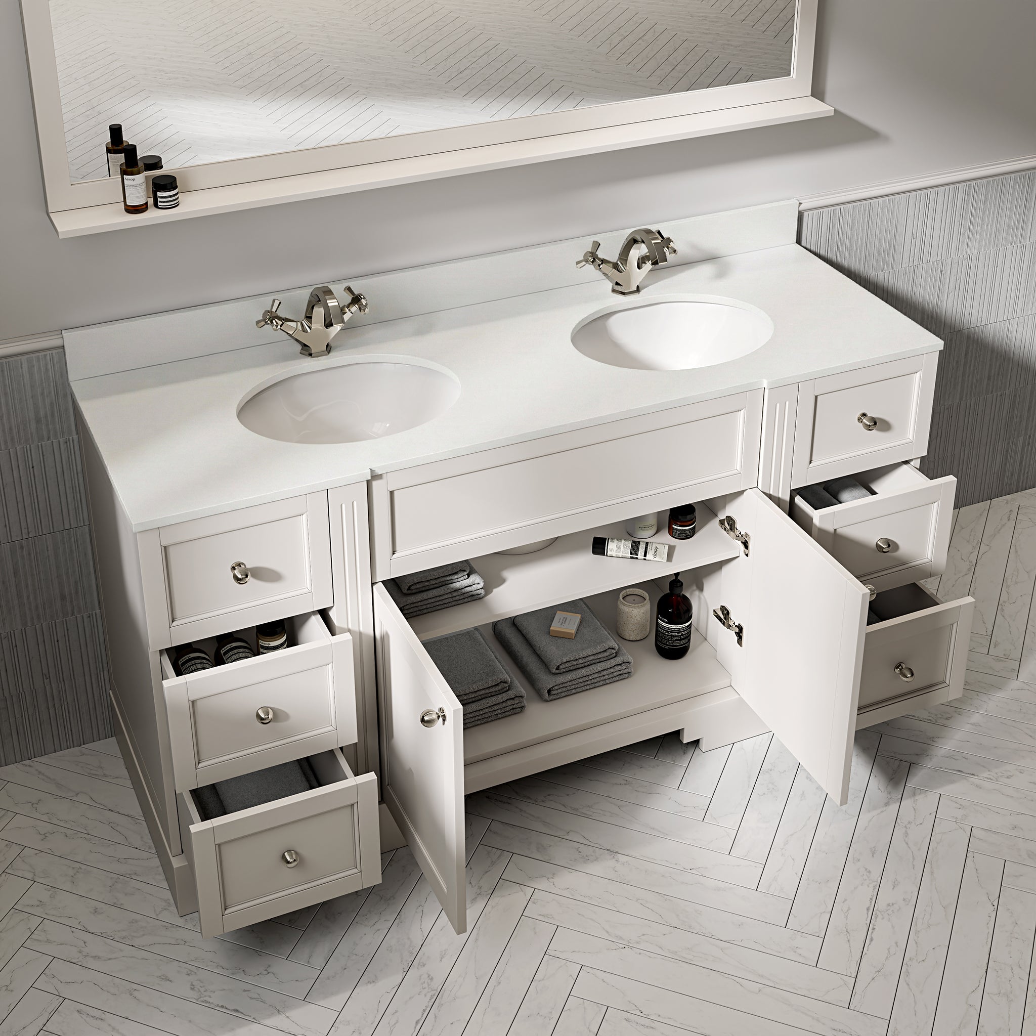 Wentworth Quartz Floorstanding Vanity Unit (Matte Cream) 1600mm