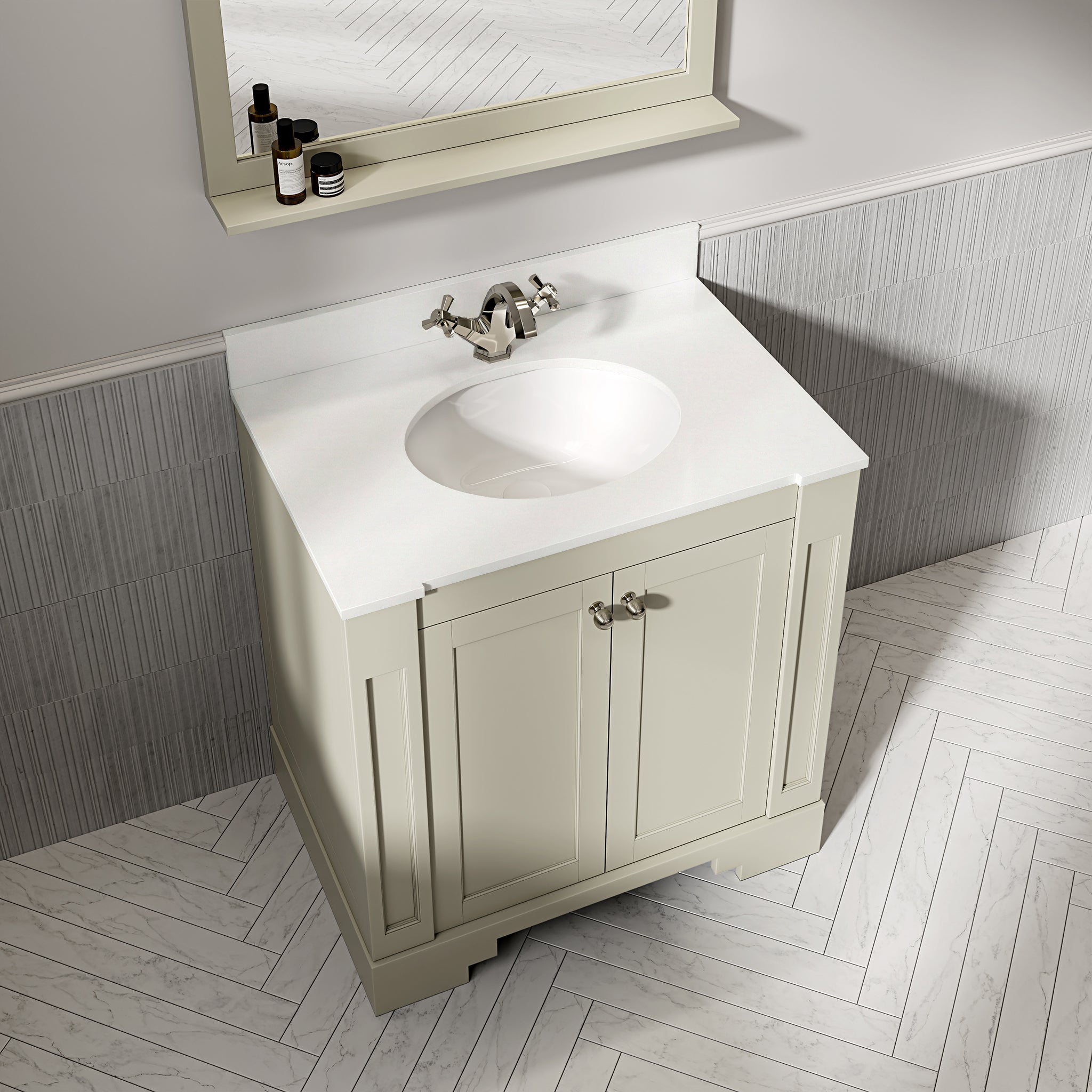 Wentworth Quartz Floorstanding Vanity Unit (Matte Olive) 800mm