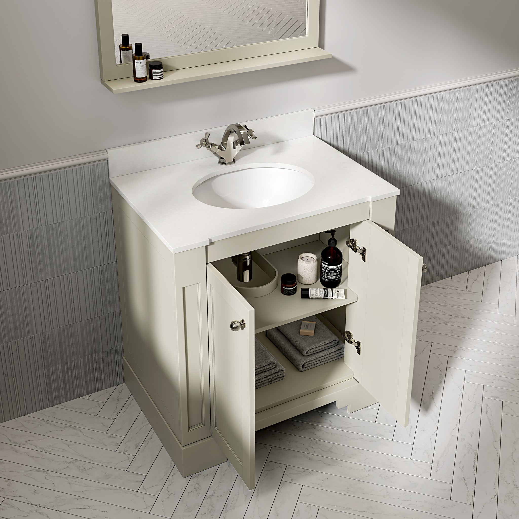 Wentworth Quartz Floorstanding Vanity Unit (Matte Olive) 800mm